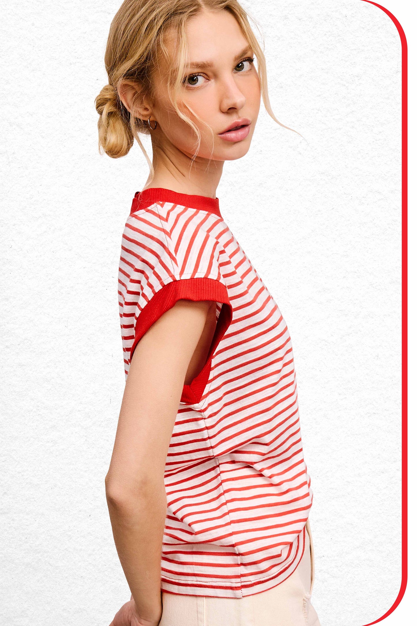Nautical Cap Sleeve Striped Top Strawberry