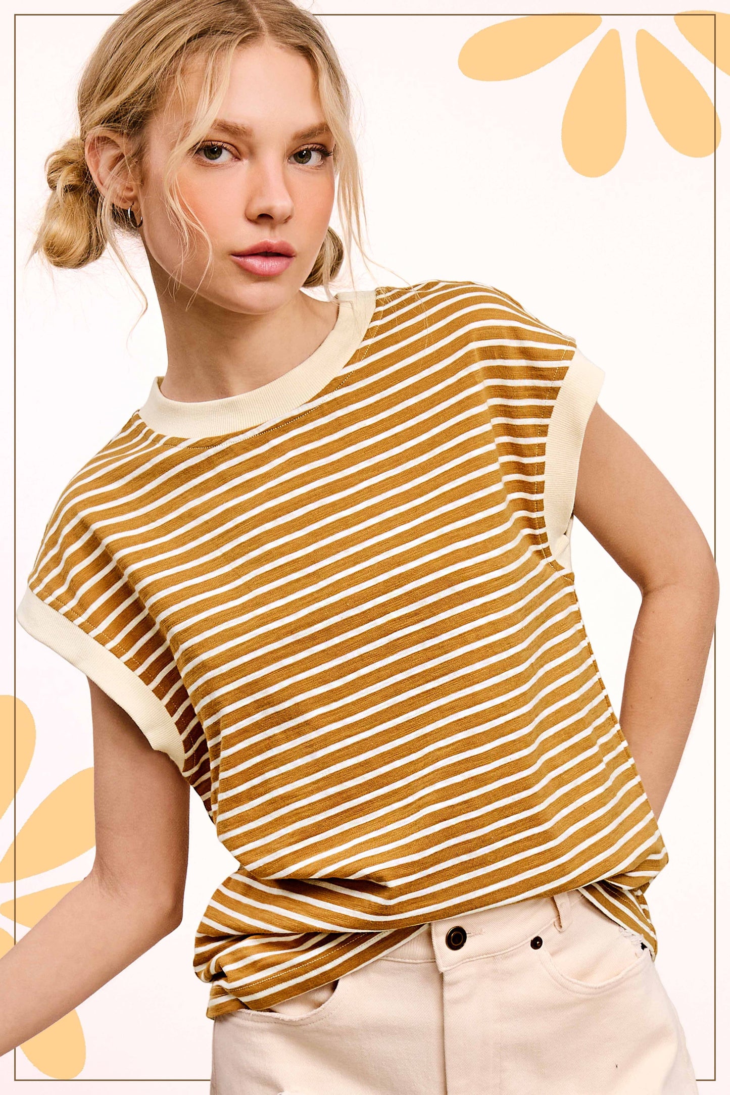Nautical Cap Sleeve Striped Top in Dalgona