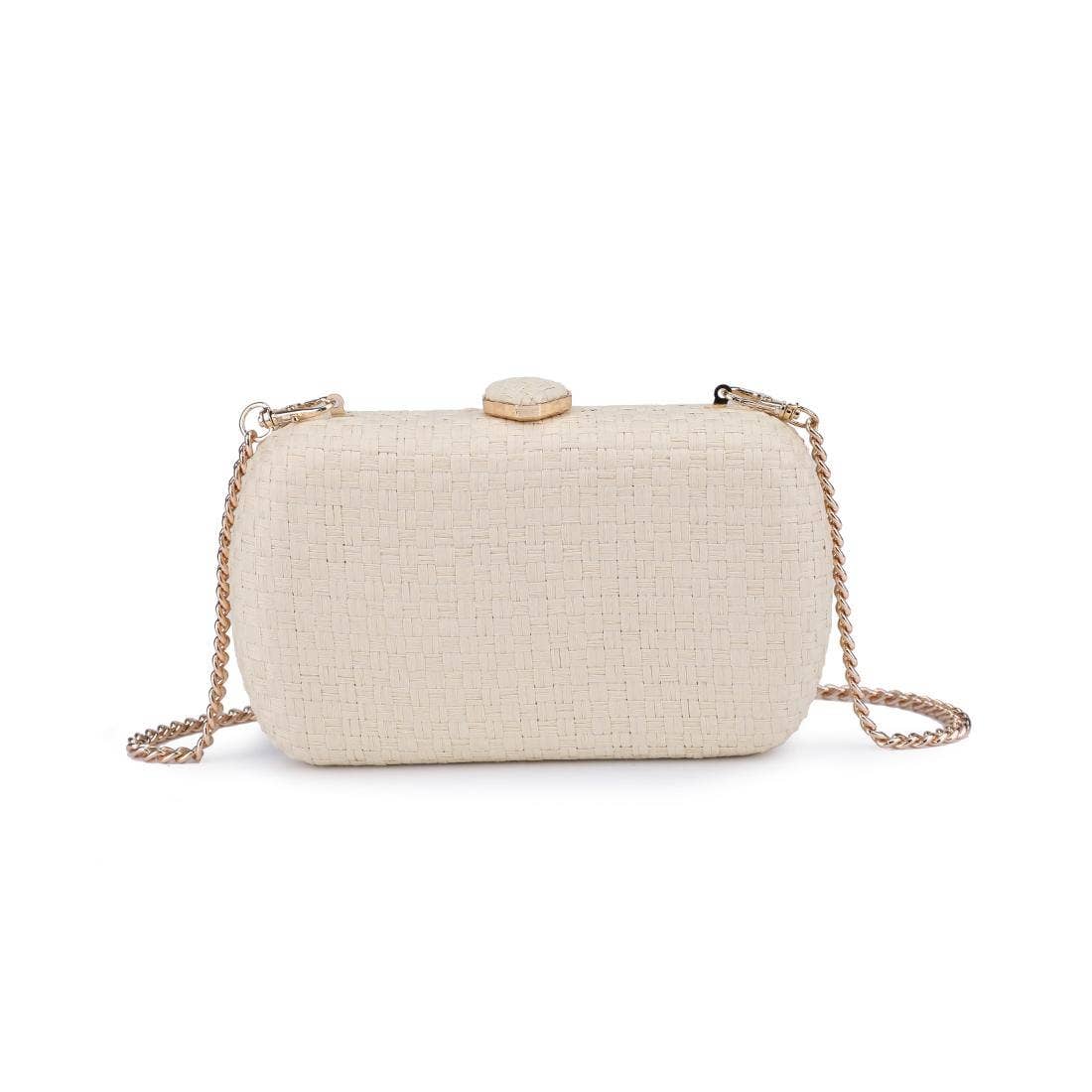 Roxie Straw Clutch With Chain Strap Ivory