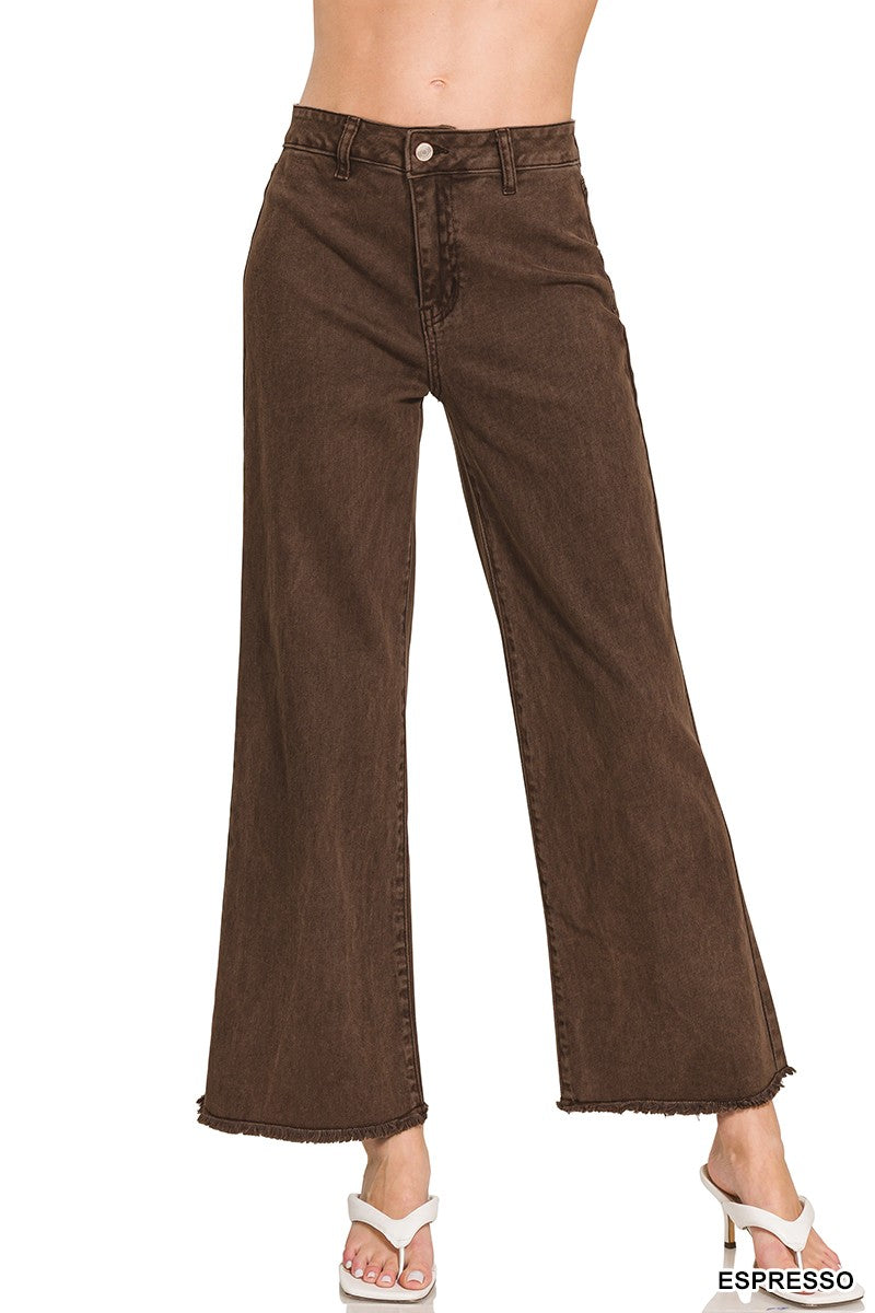 Acid Washed Cutoff Wide Pants Espresso