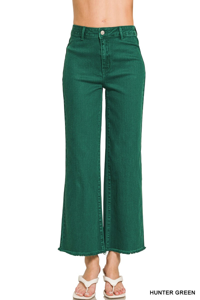 Acid Washed Cutoff Wide Pants Green