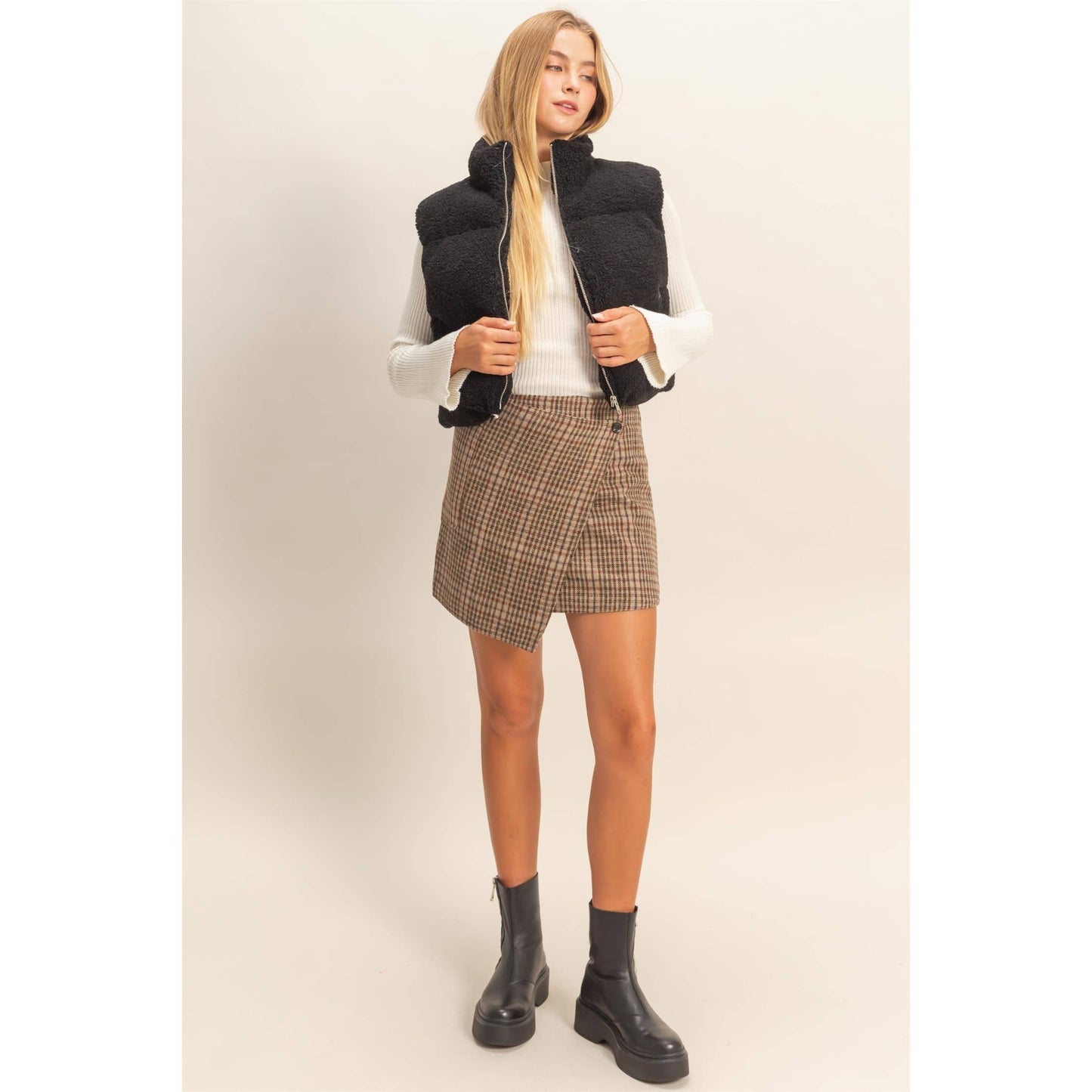 Plaid Wrap Mini Skirt