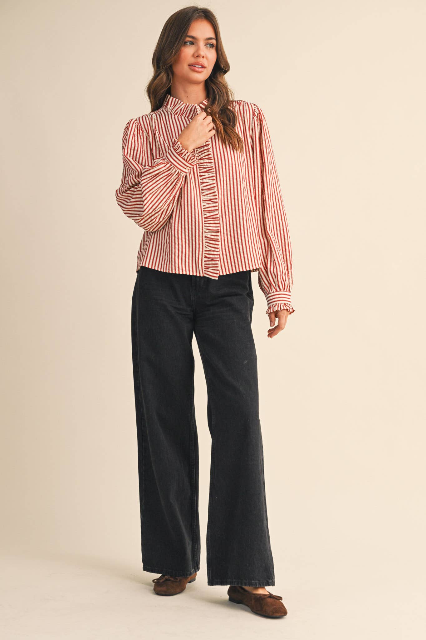 Ruffled and Ruby Button Down