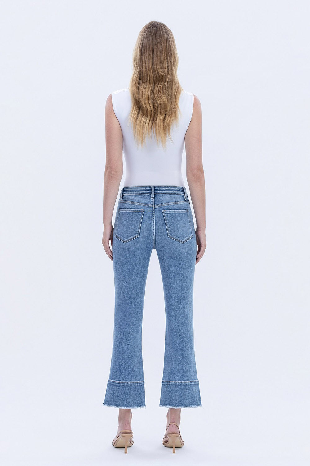 High Rise Trouser Slit Hem Kick Flare Jeans