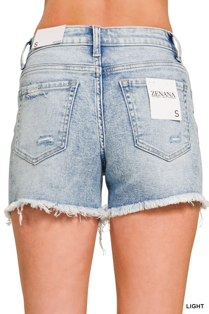 DISTRESSED HEM DENIM SHORTS
