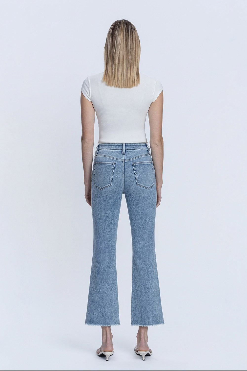 High Rise Raw Hem Kick Flare Jeans