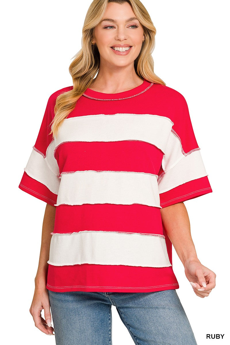 French Terry Striped Top Ruby