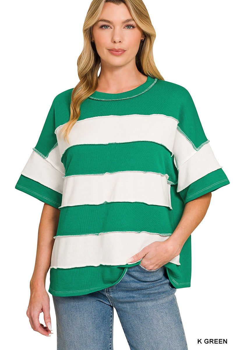 French Terry Striped Top K Green