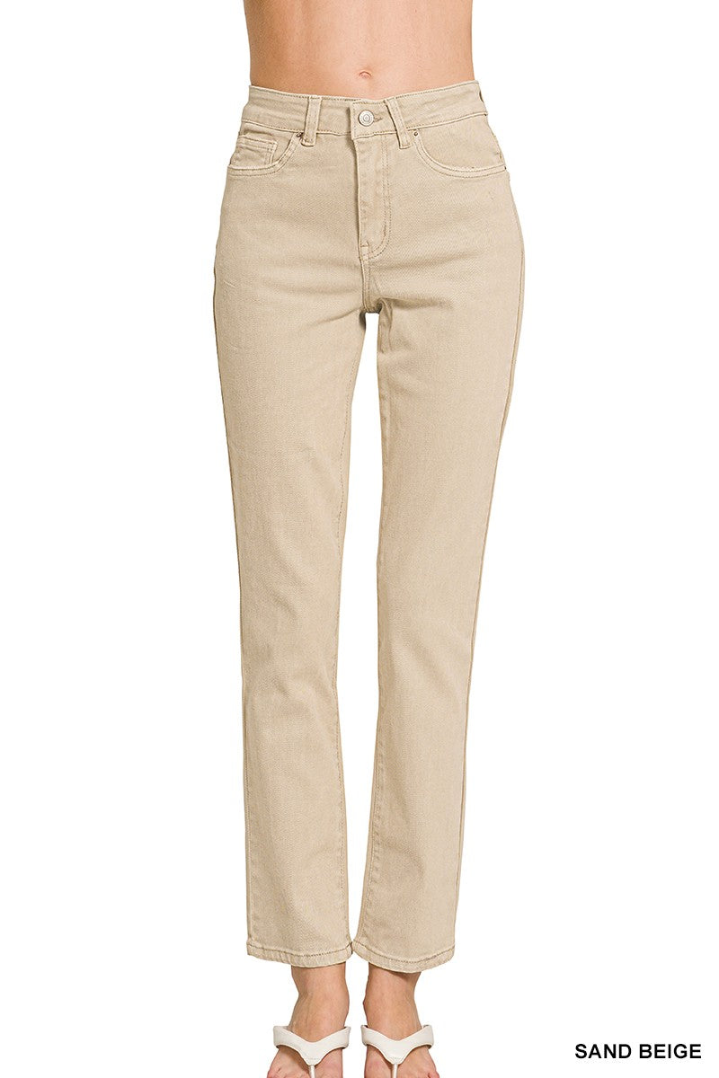 WASHED HIGH WAIST STRAIGHT COLOR DENIM