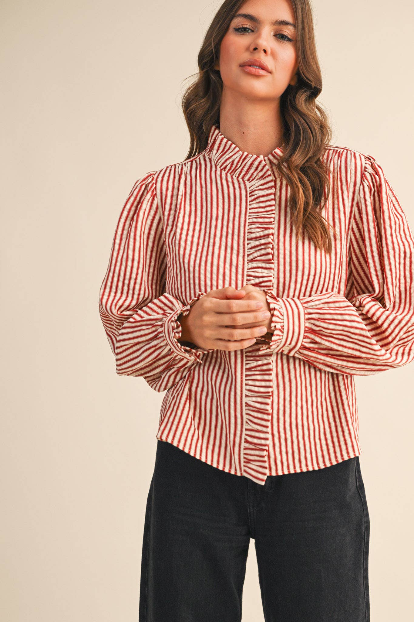 Ruffled and Ruby Button Down