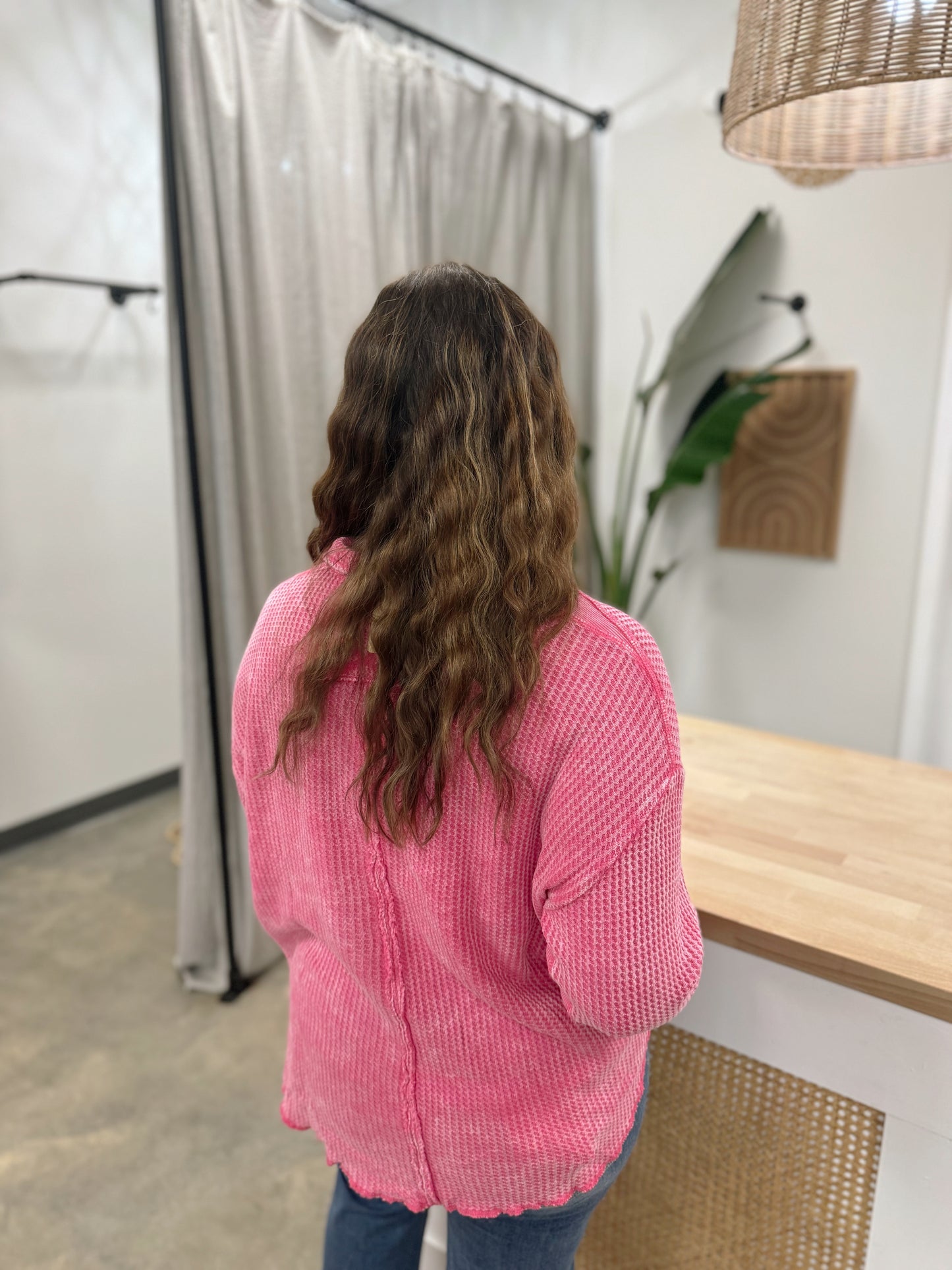 The Cozy & Chill Waffle Knit Button Up