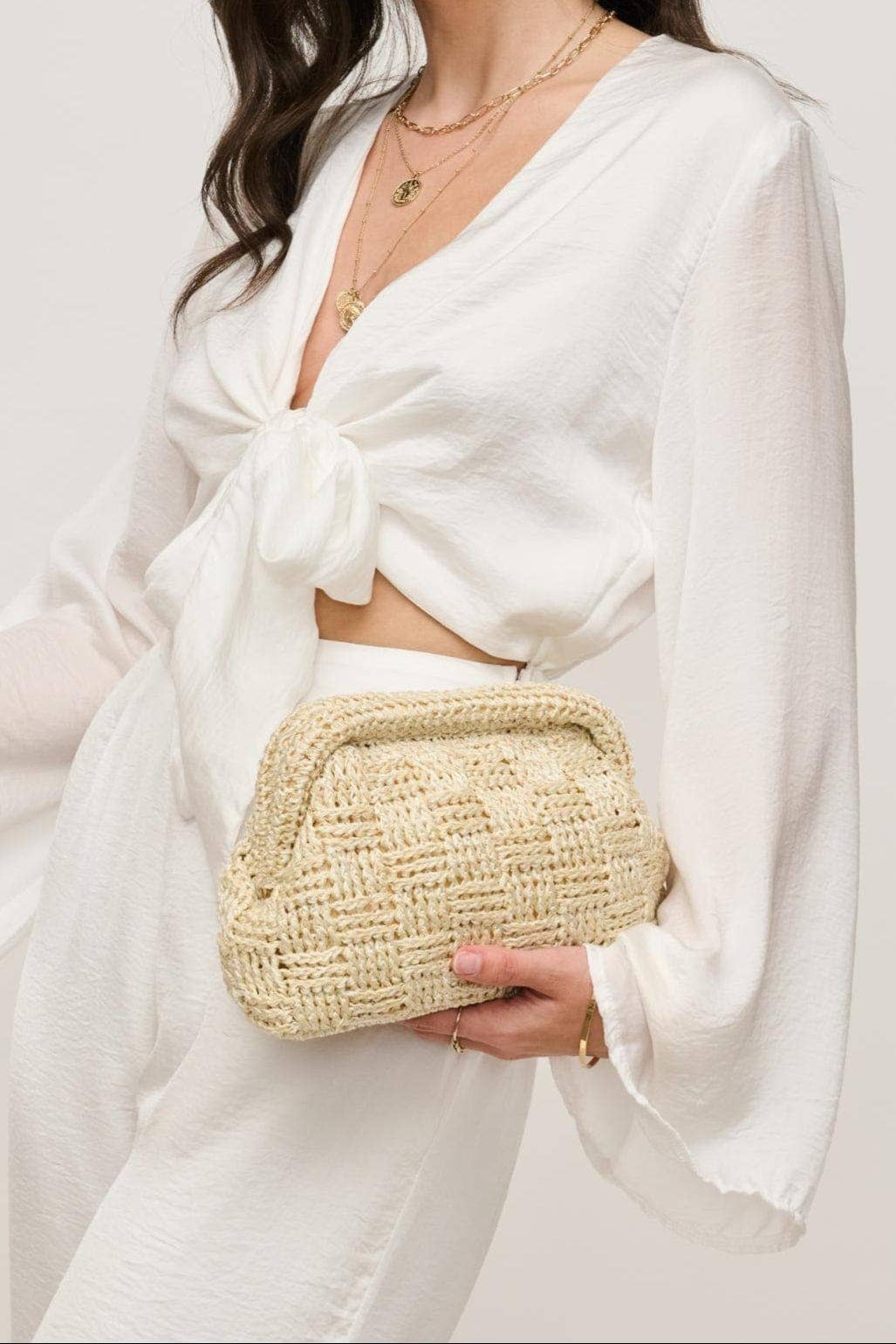 Annie Straw Clutch Bag With Chain Strap