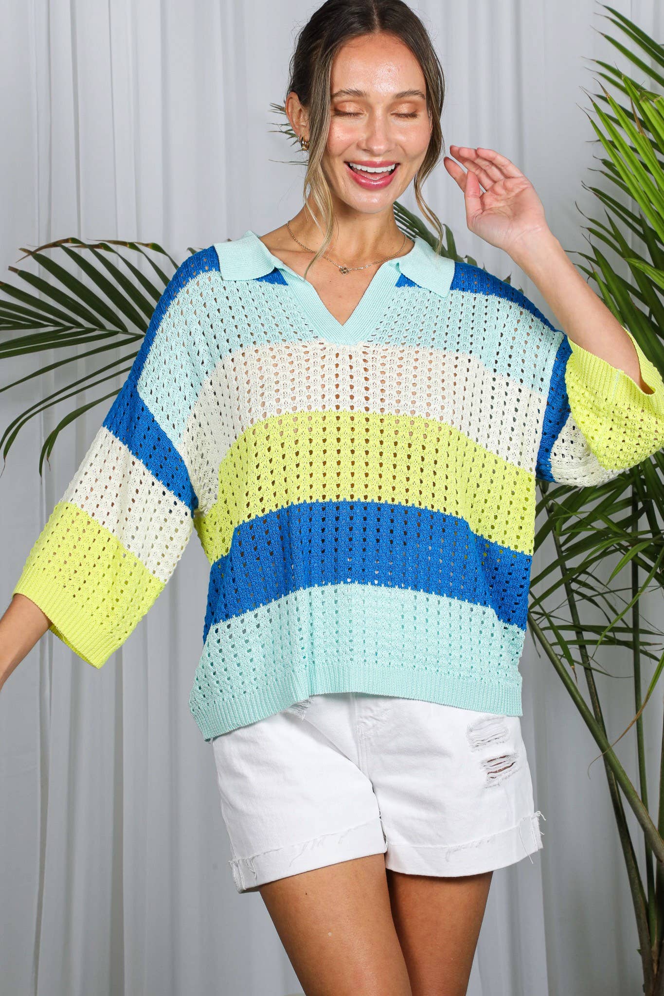 Color Block Crochet Knitted Sweater