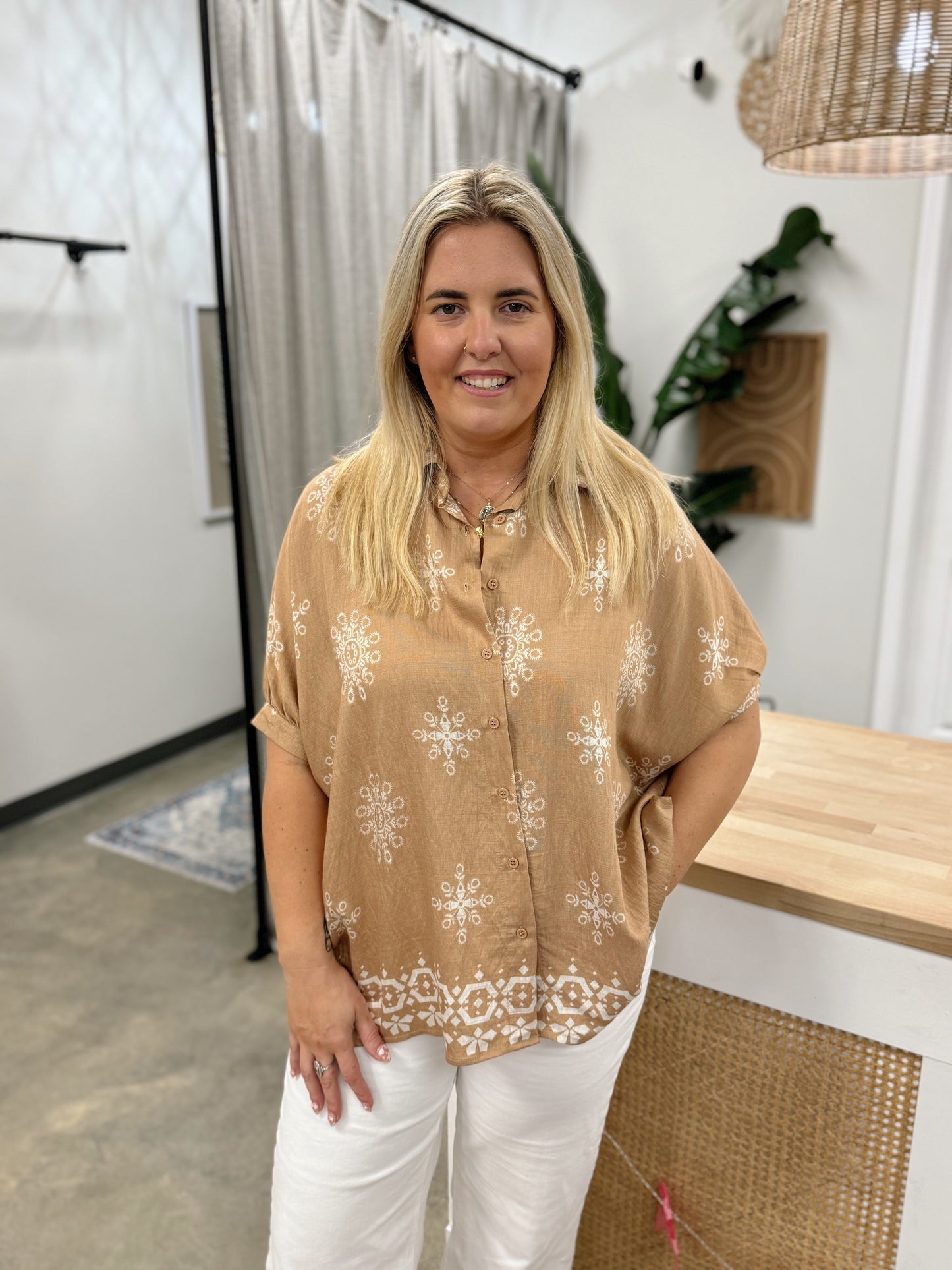 Medallion Print Dolman Sleeve Shirt