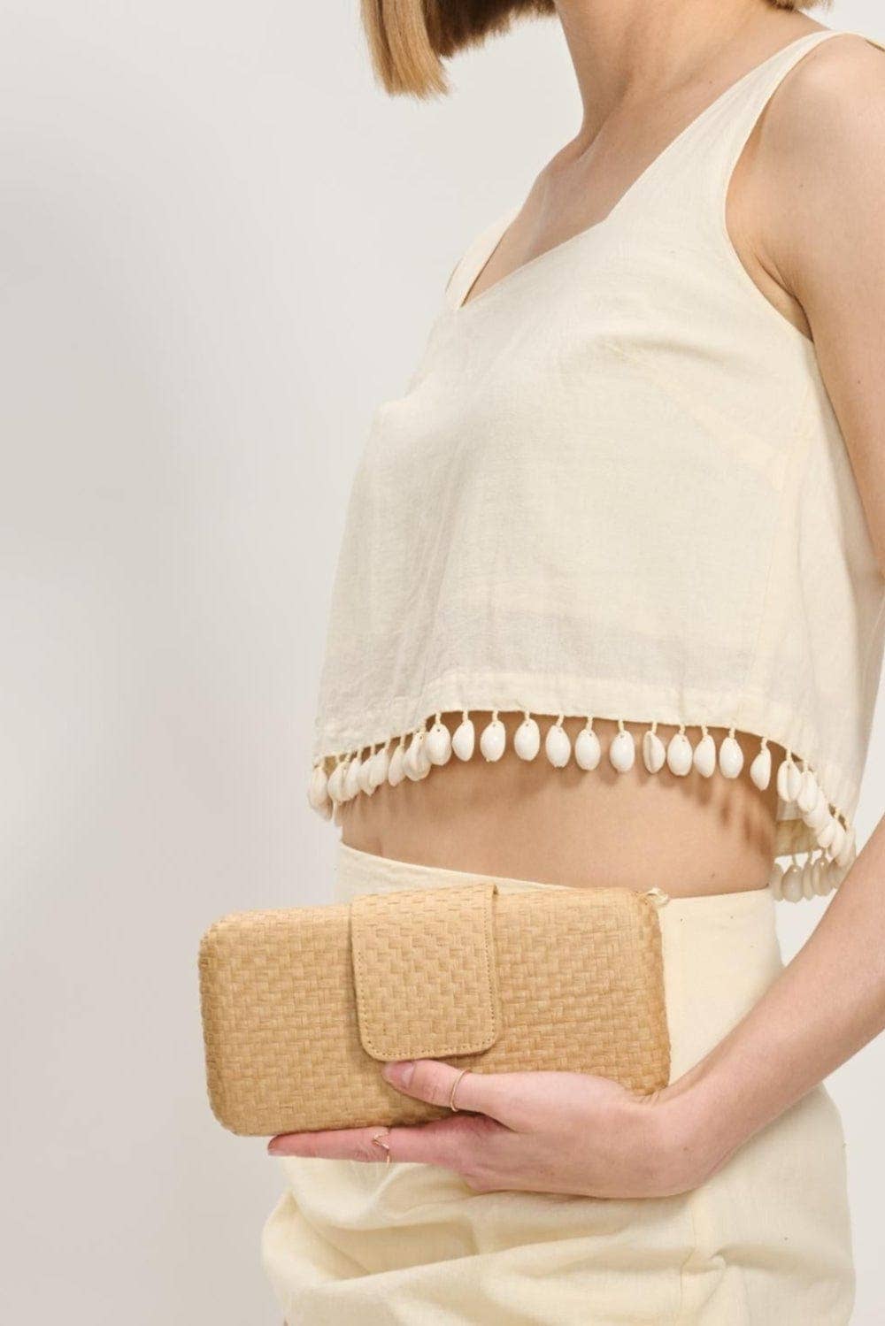 Sylvi Straw Clutch Bag With Chain Strap