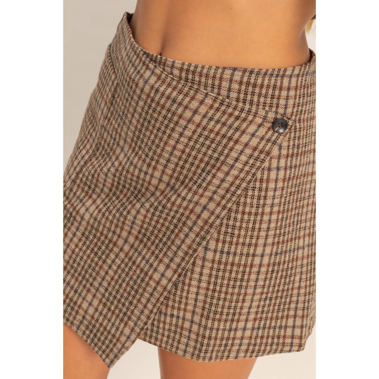Plaid Wrap Mini Skirt
