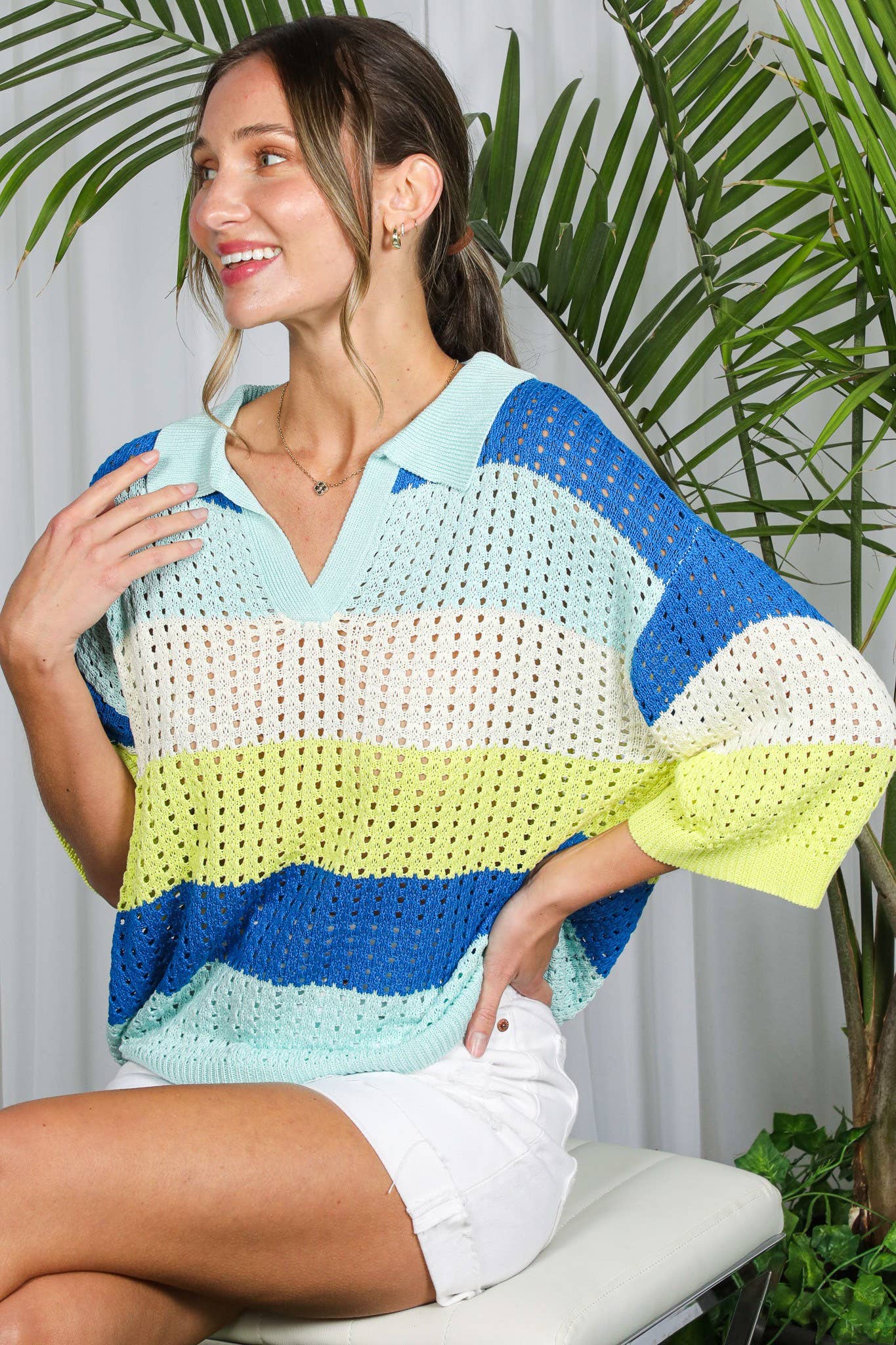 Color Block Crochet Knitted Sweater