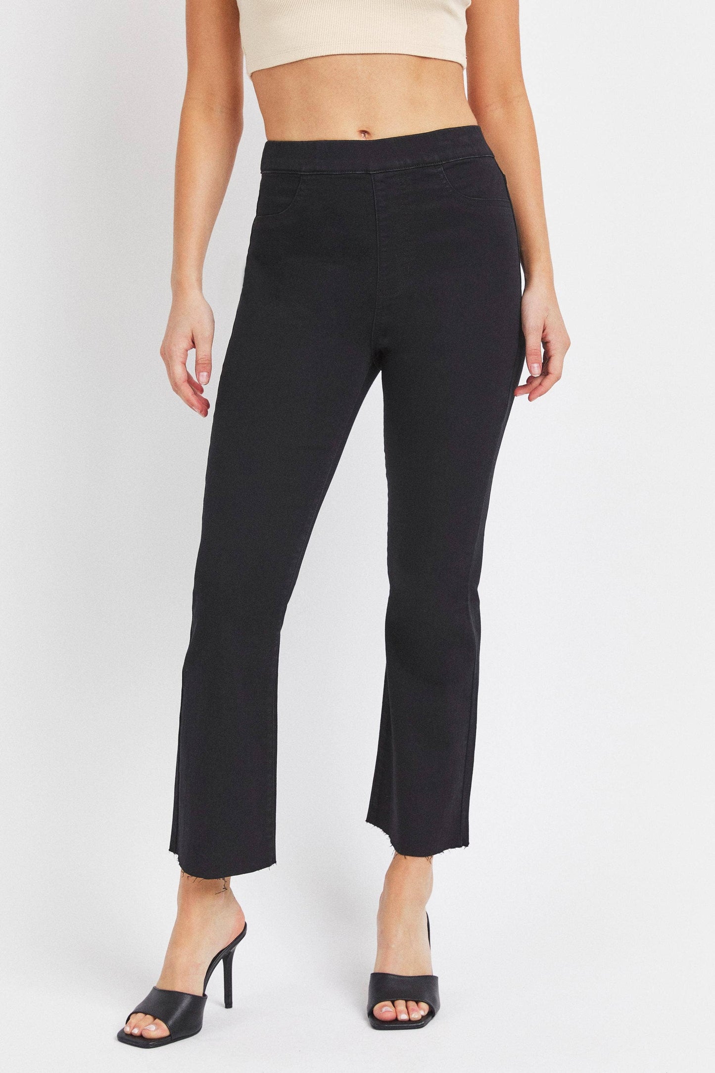 Black Jeans High Rise Pull-On Crop Flare