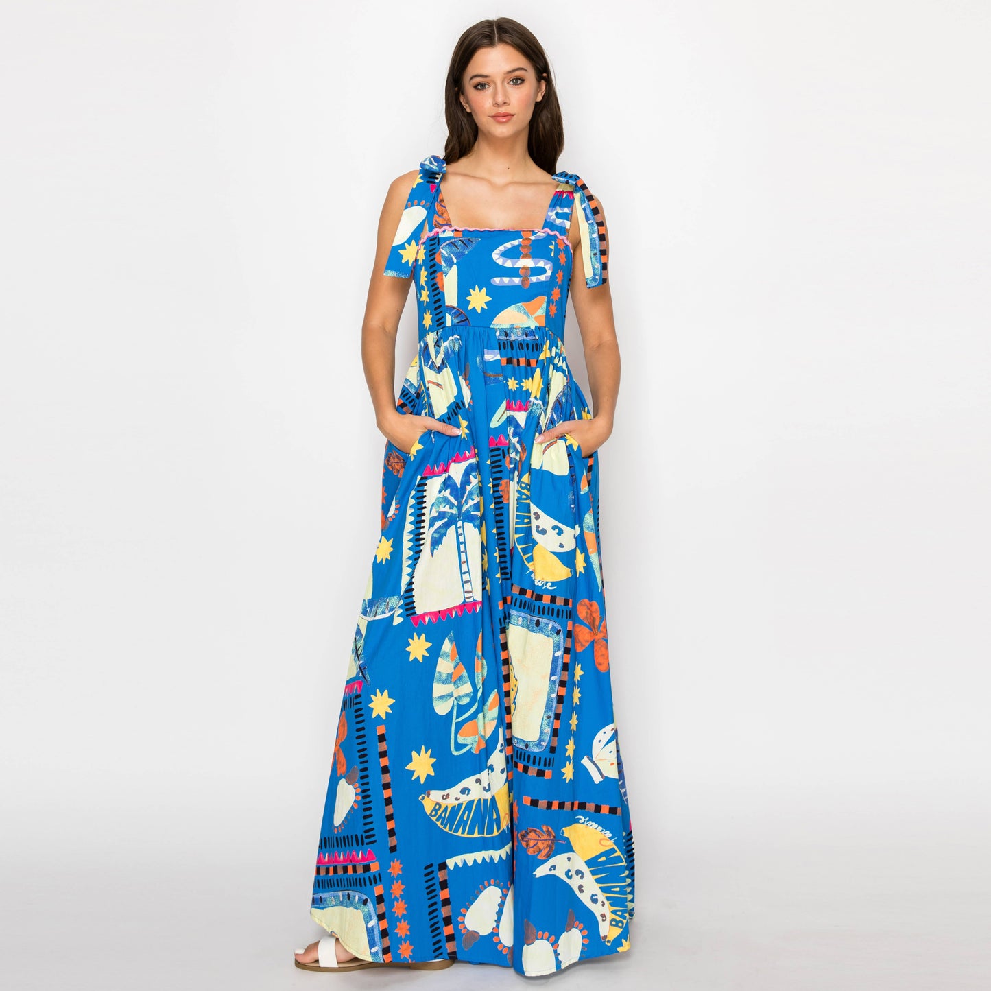 Retro Rio Blue Tropical Maxi Dress