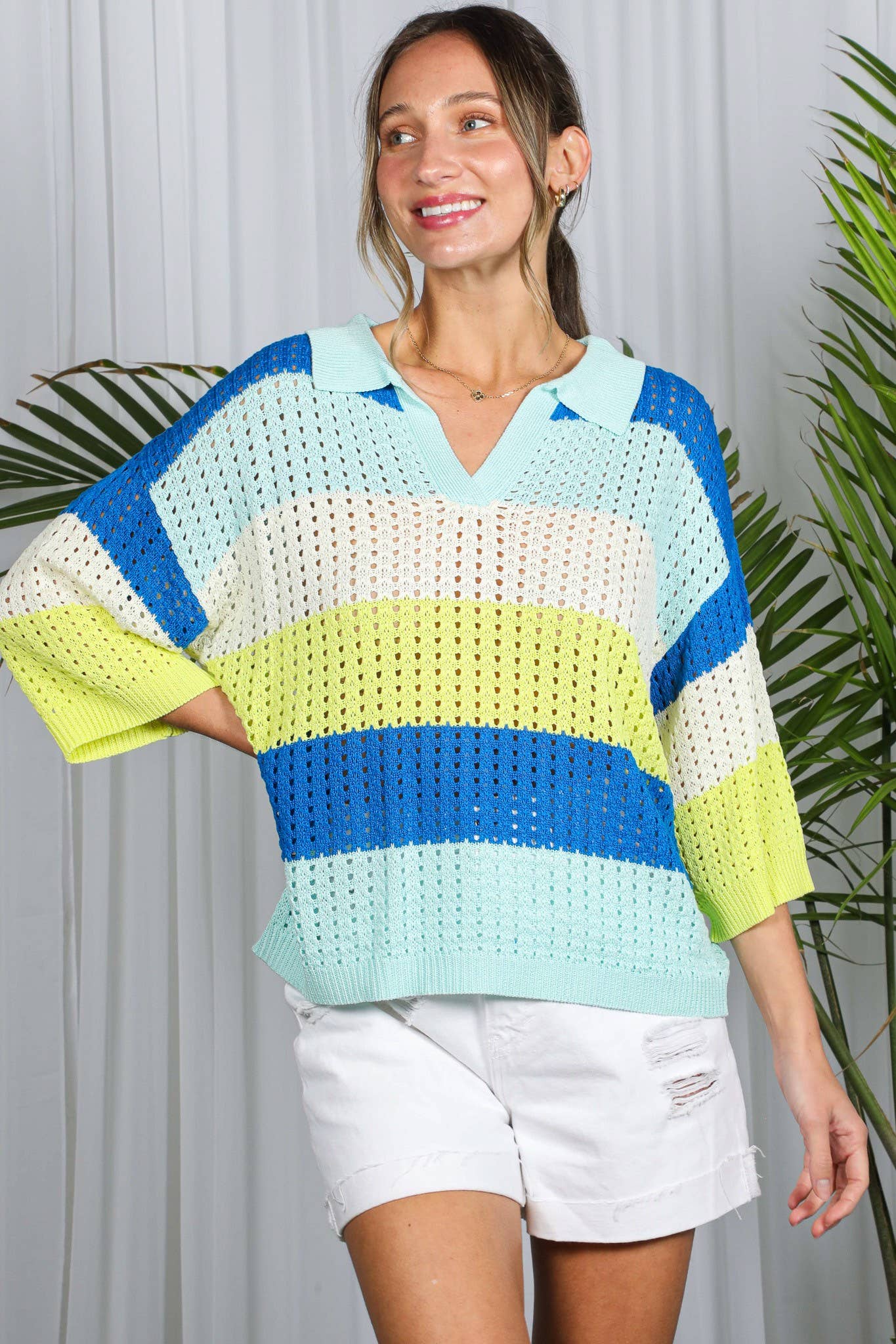Color Block Crochet Knitted Sweater