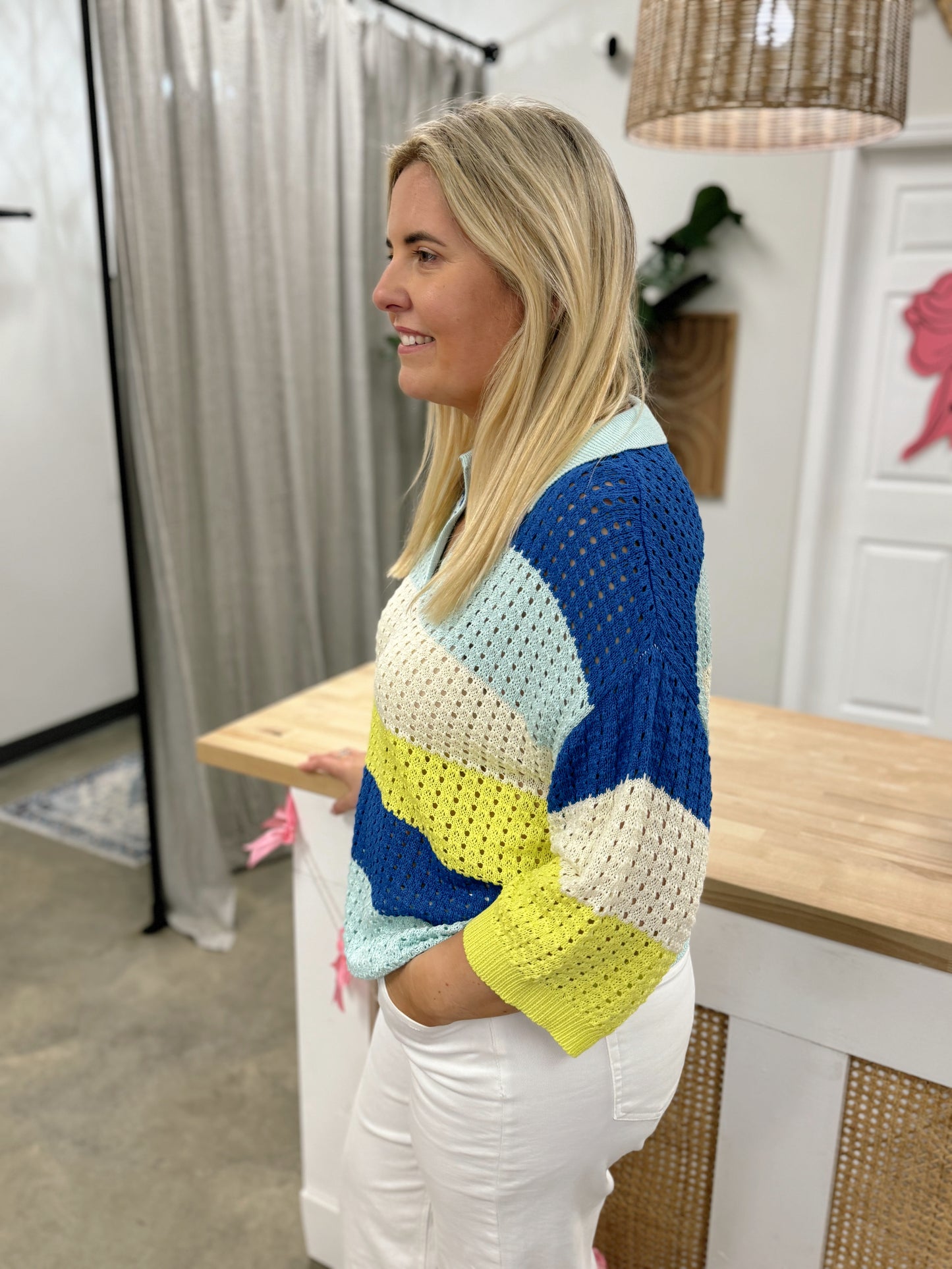 Color Block Crochet Knitted Sweater
