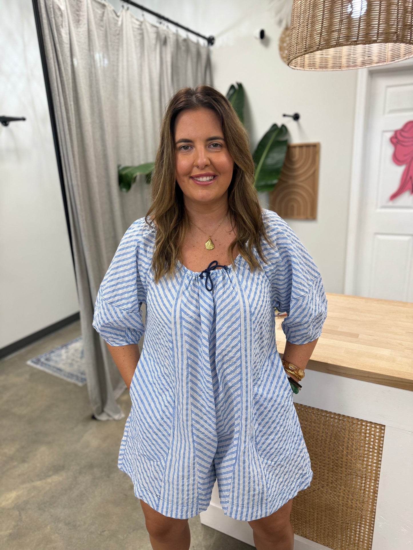 Sailor Collection Striped Seersucker Romper