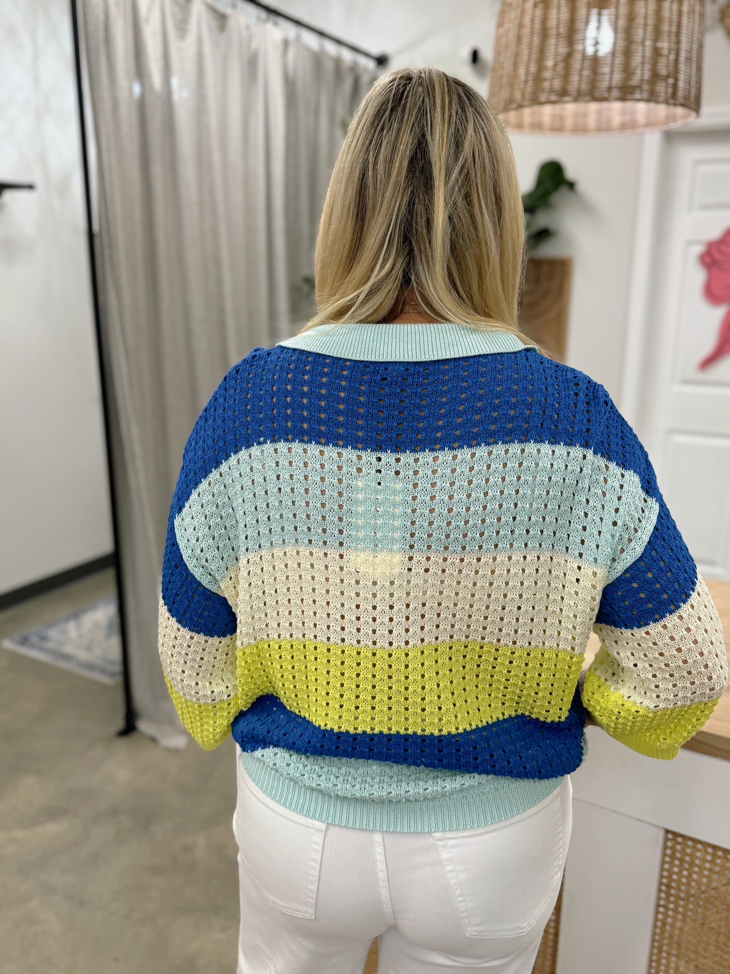 Color Block Crochet Knitted Sweater