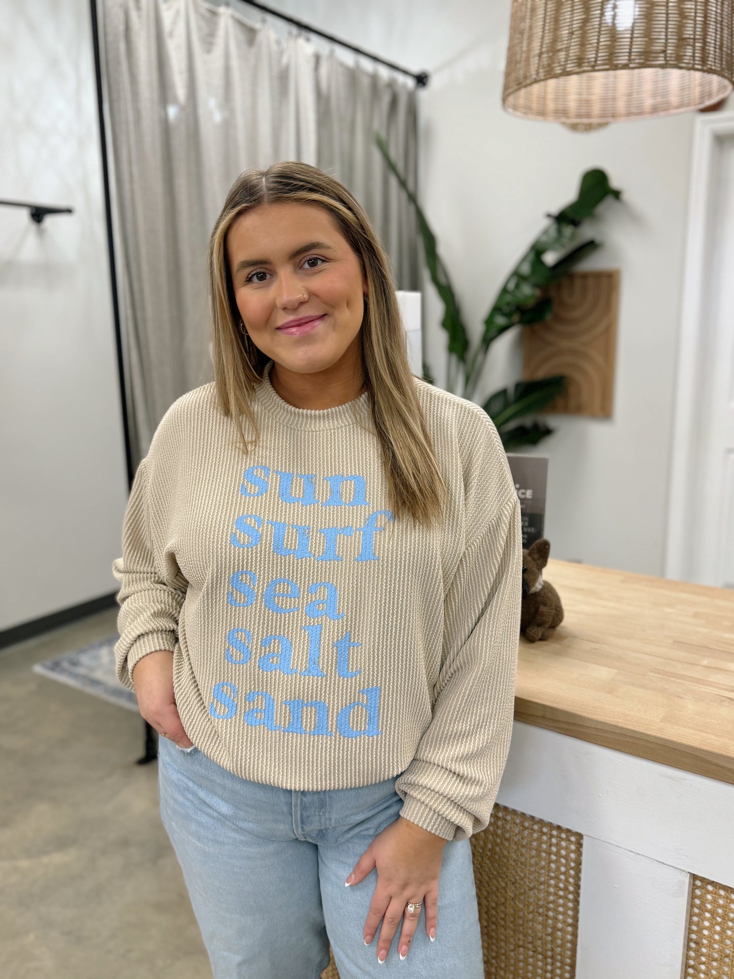'SUN SURF SEA SALT SAND' Print Graphic Sweatshirt