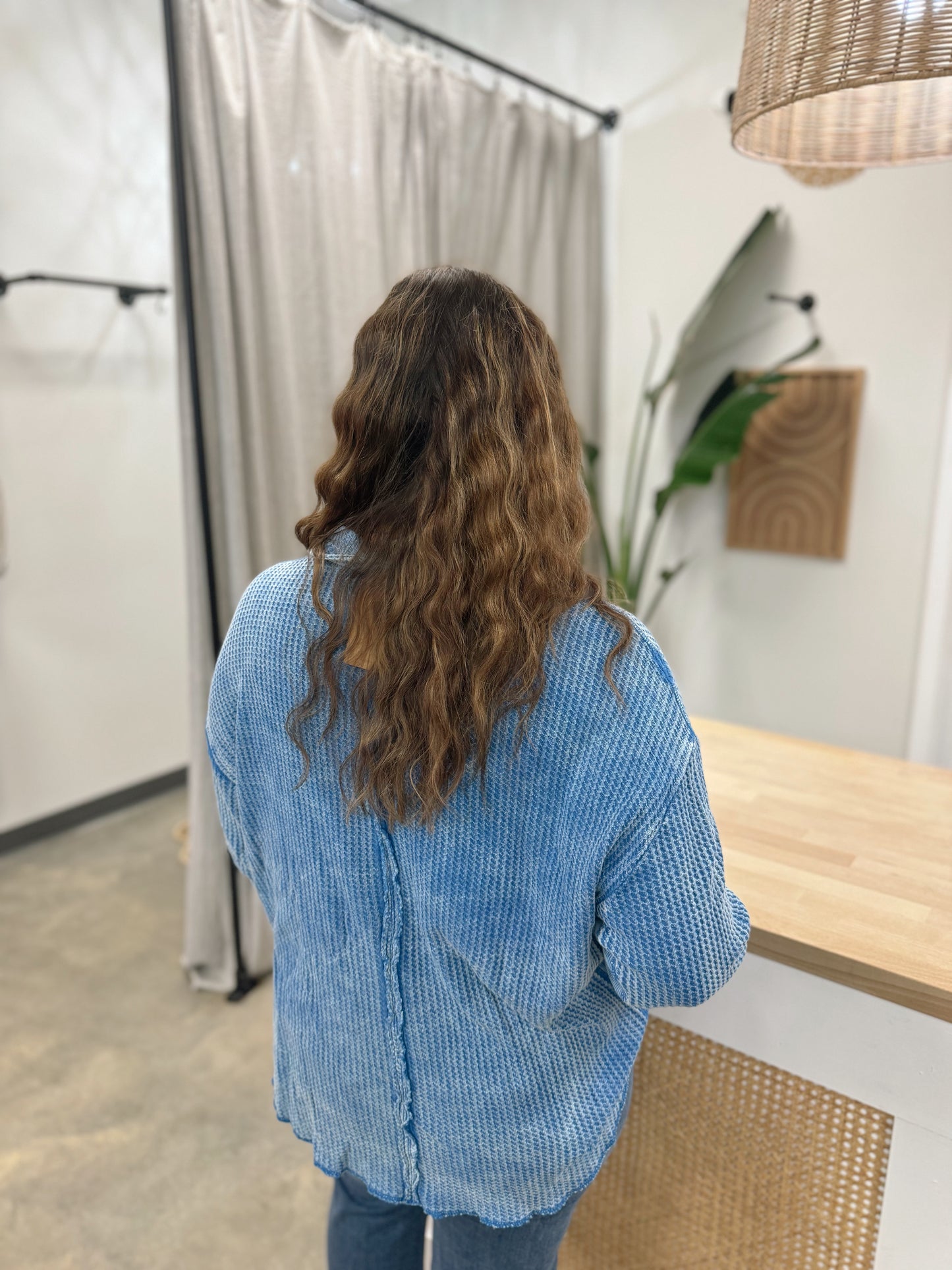 The Cozy & Chill Waffle Knit Button Up