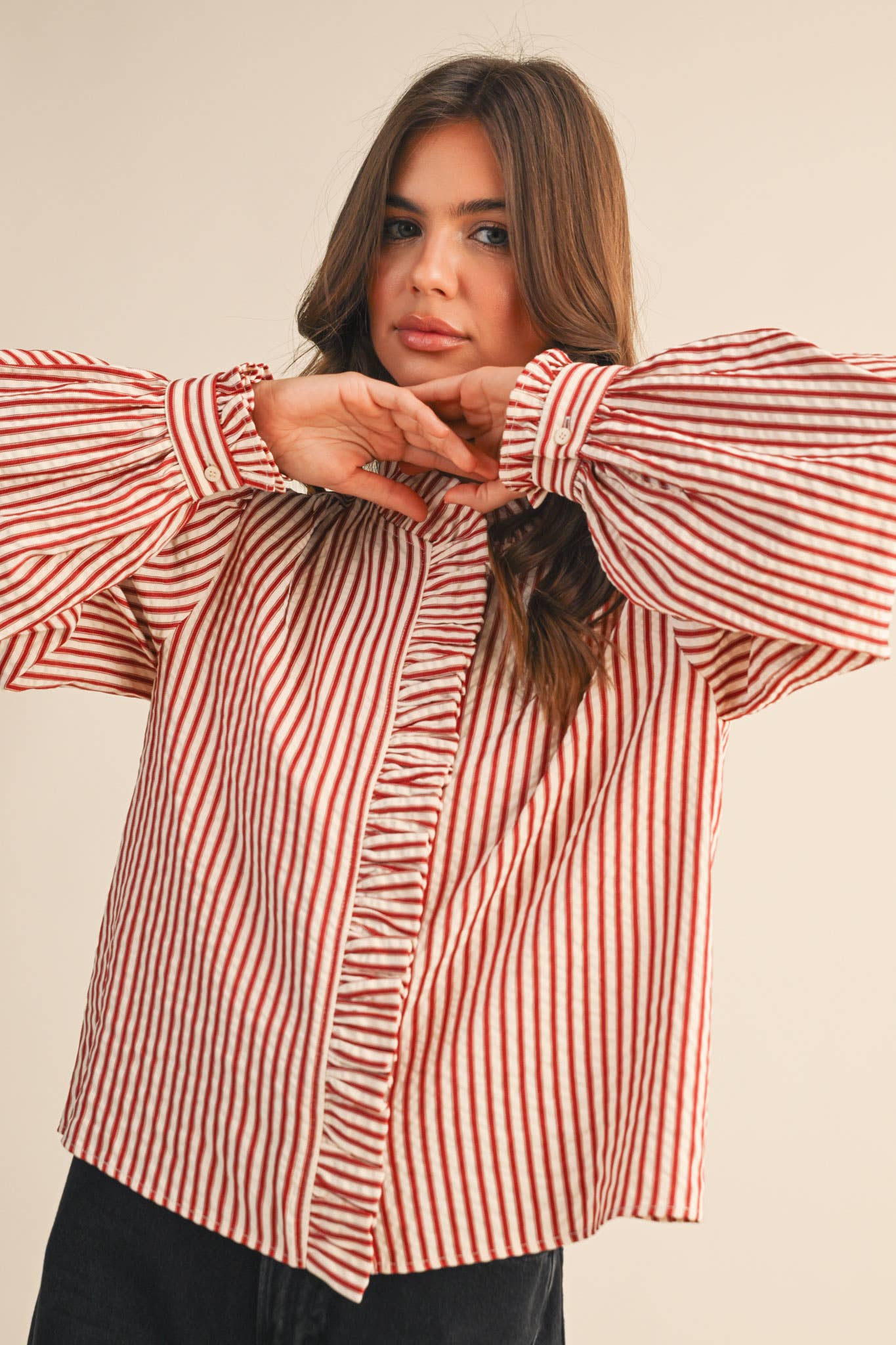 Ruffled and Ruby Button Down