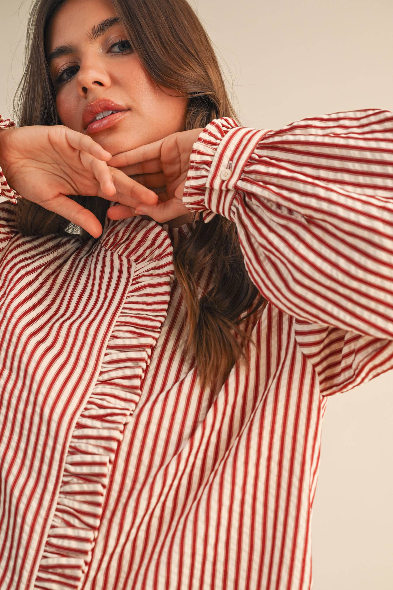 Ruffled and Ruby Button Down