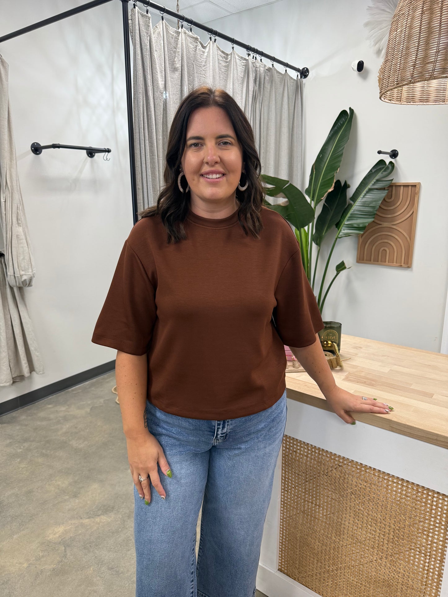 Scuba Drop Shoulder Everyday Basic Top Brown