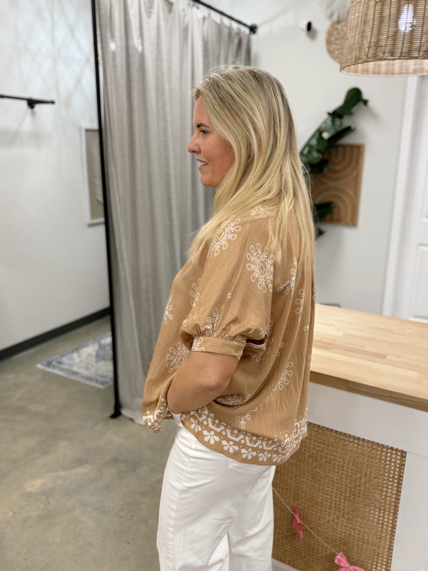 Medallion Print Dolman Sleeve Shirt