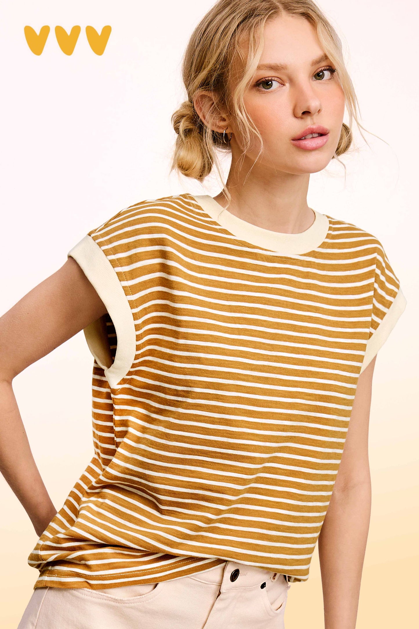 Nautical Cap Sleeve Striped Top in Dalgona