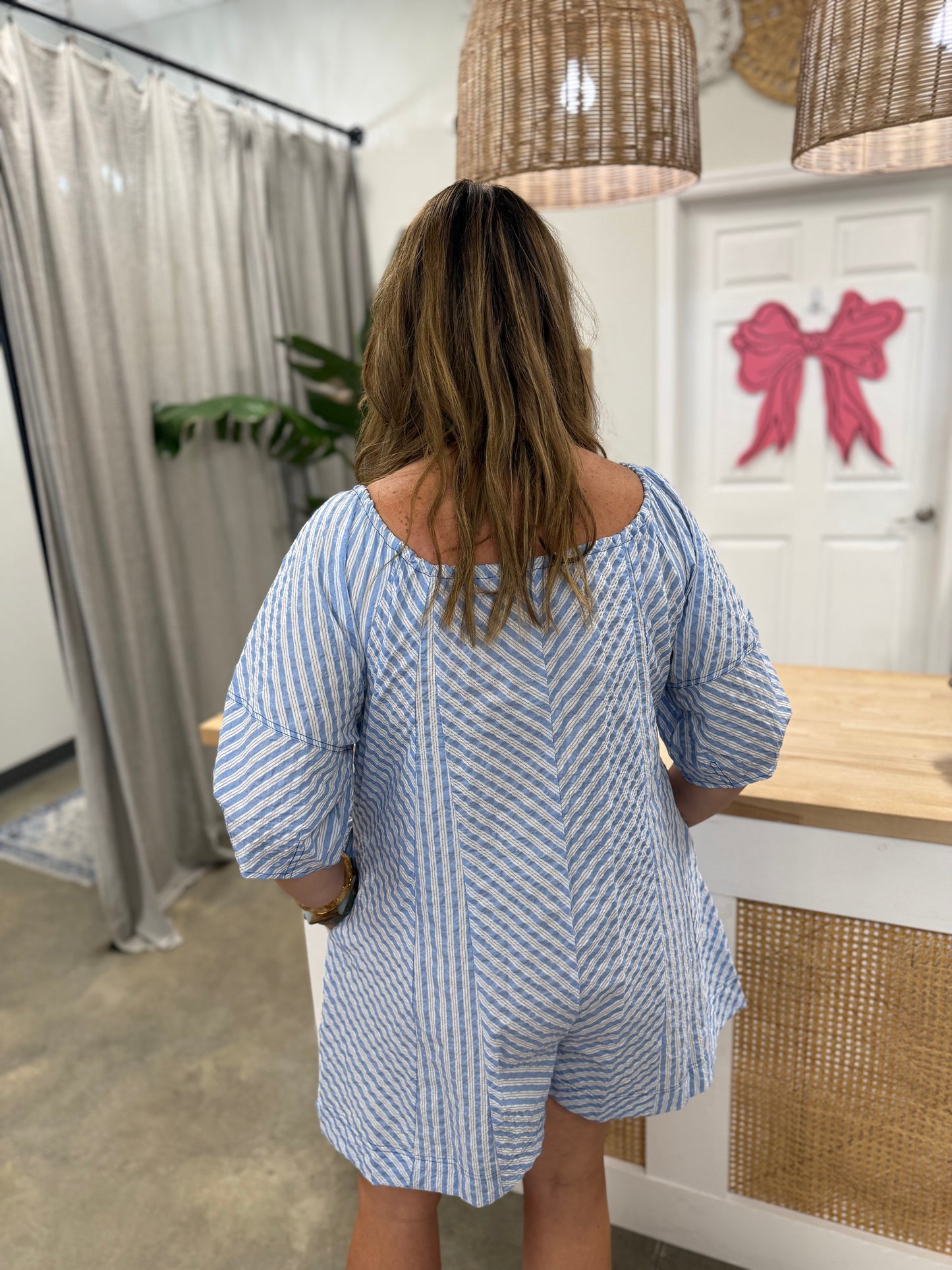 Sailor Collection Striped Seersucker Romper