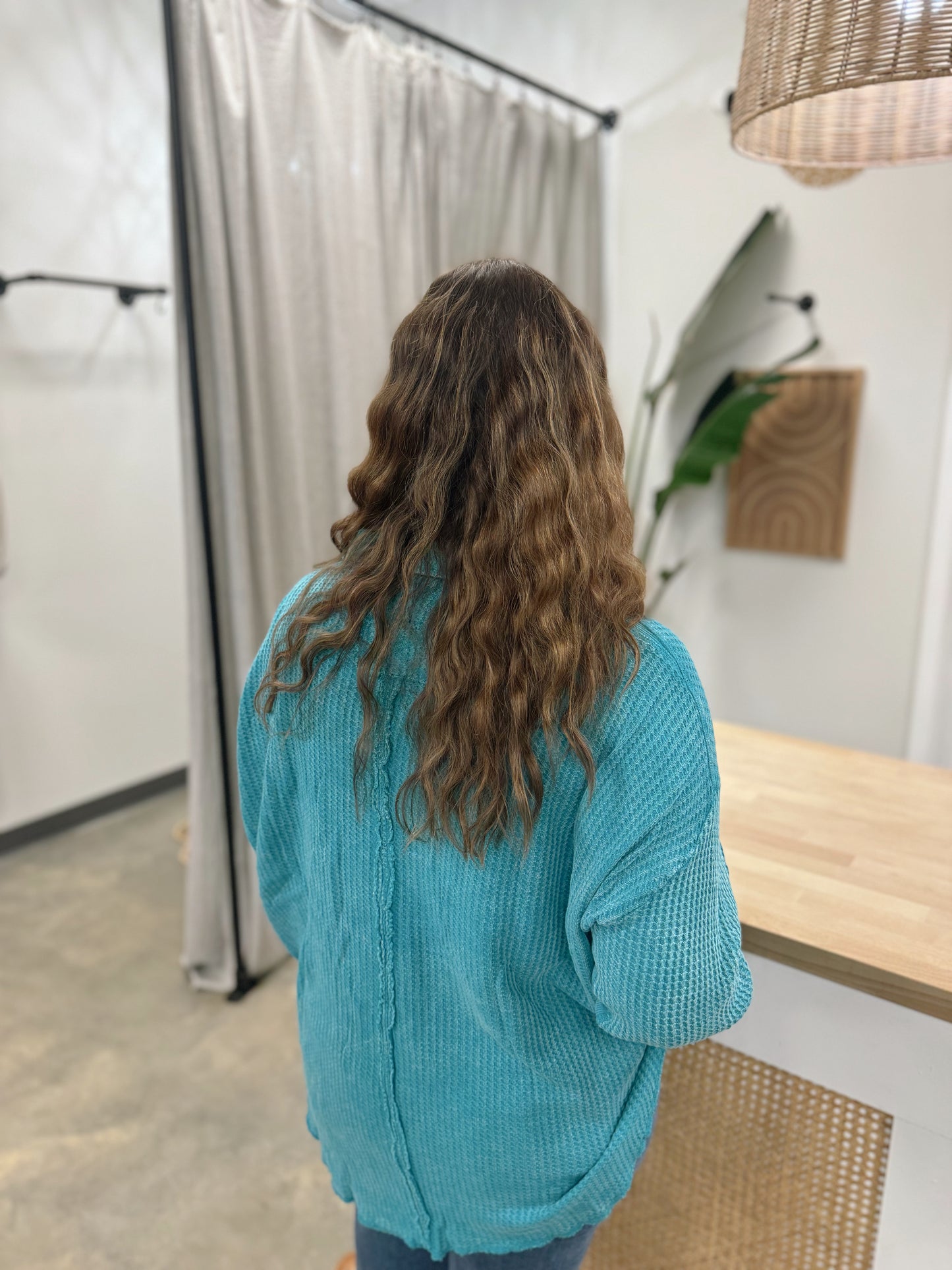 The Cozy & Chill Waffle Knit Button Up