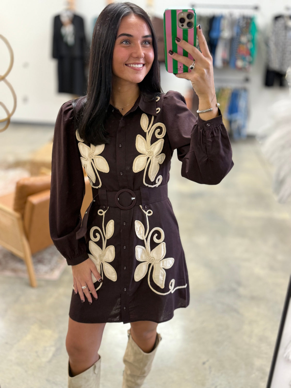 The Mocha Mini Applique Dress