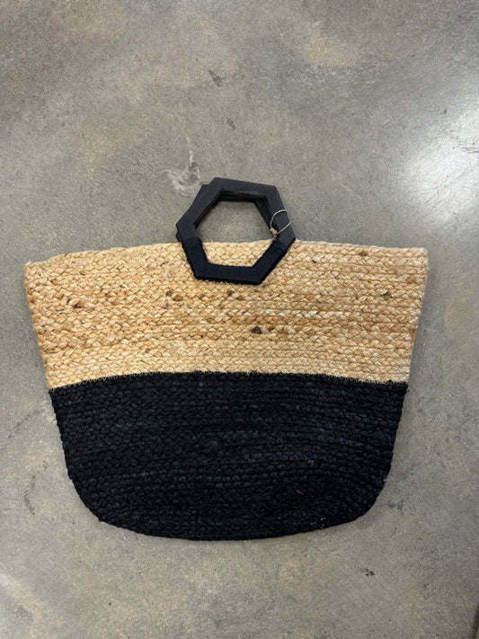 Florence Hand Bag - Natural/Black Jute Bag with Wood Handle