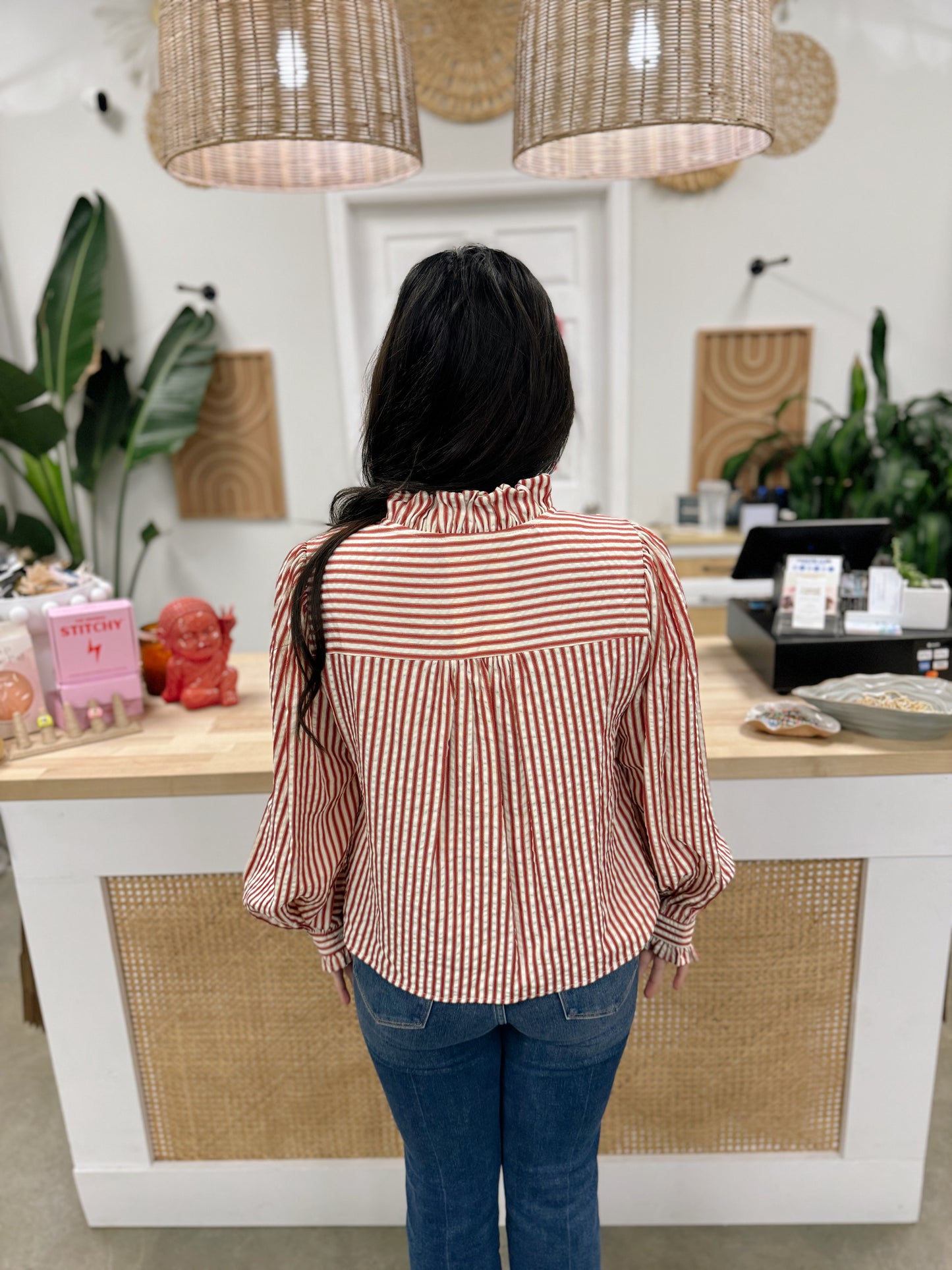Ruffled and Ruby Button Down