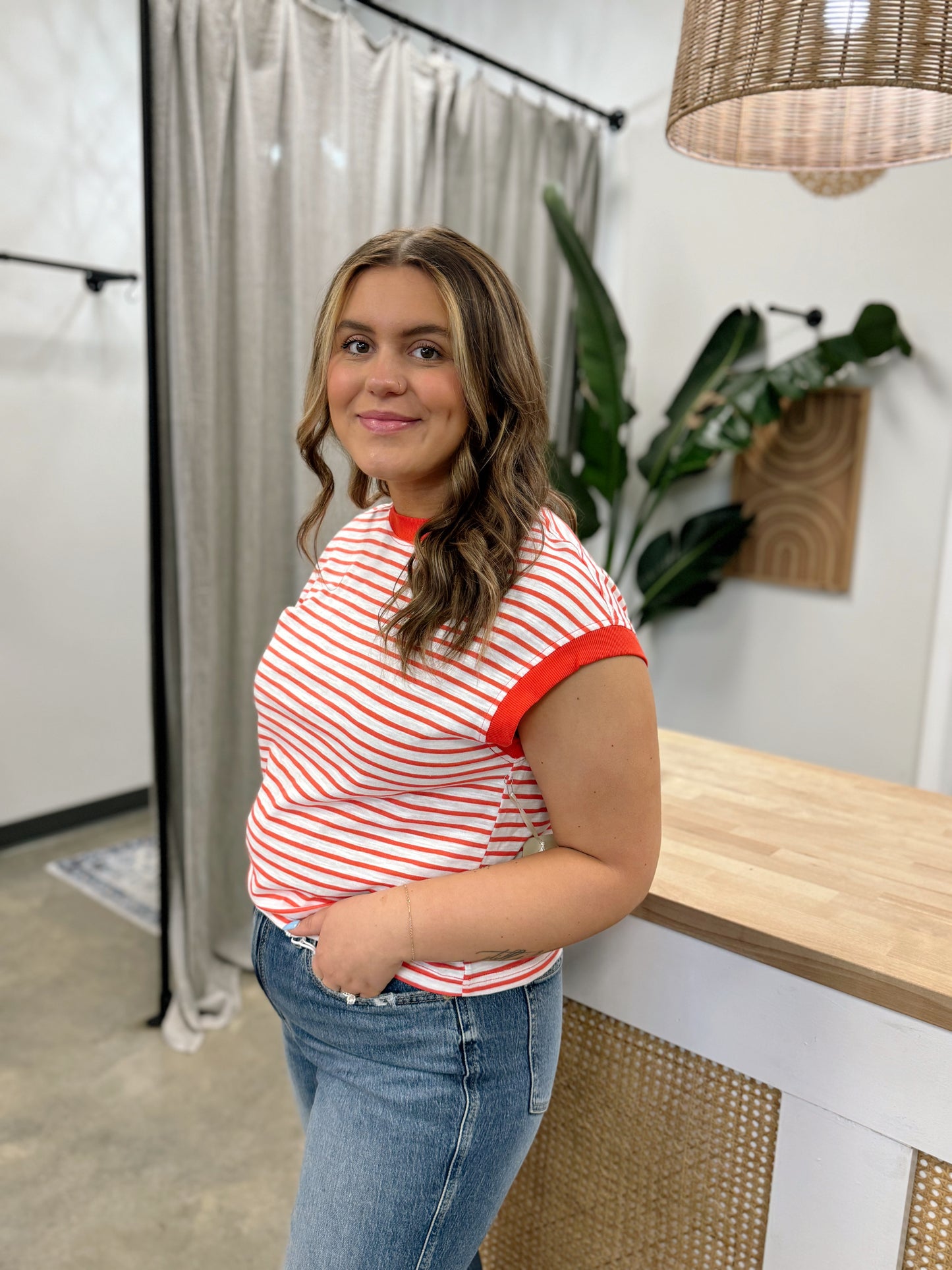 Nautical Cap Sleeve Striped Top Strawberry