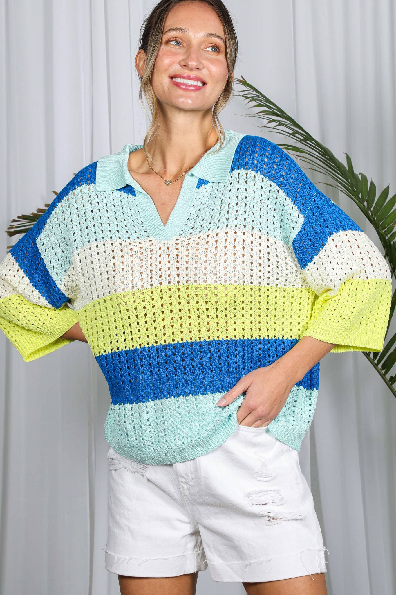 Color Block Crochet Knitted Sweater