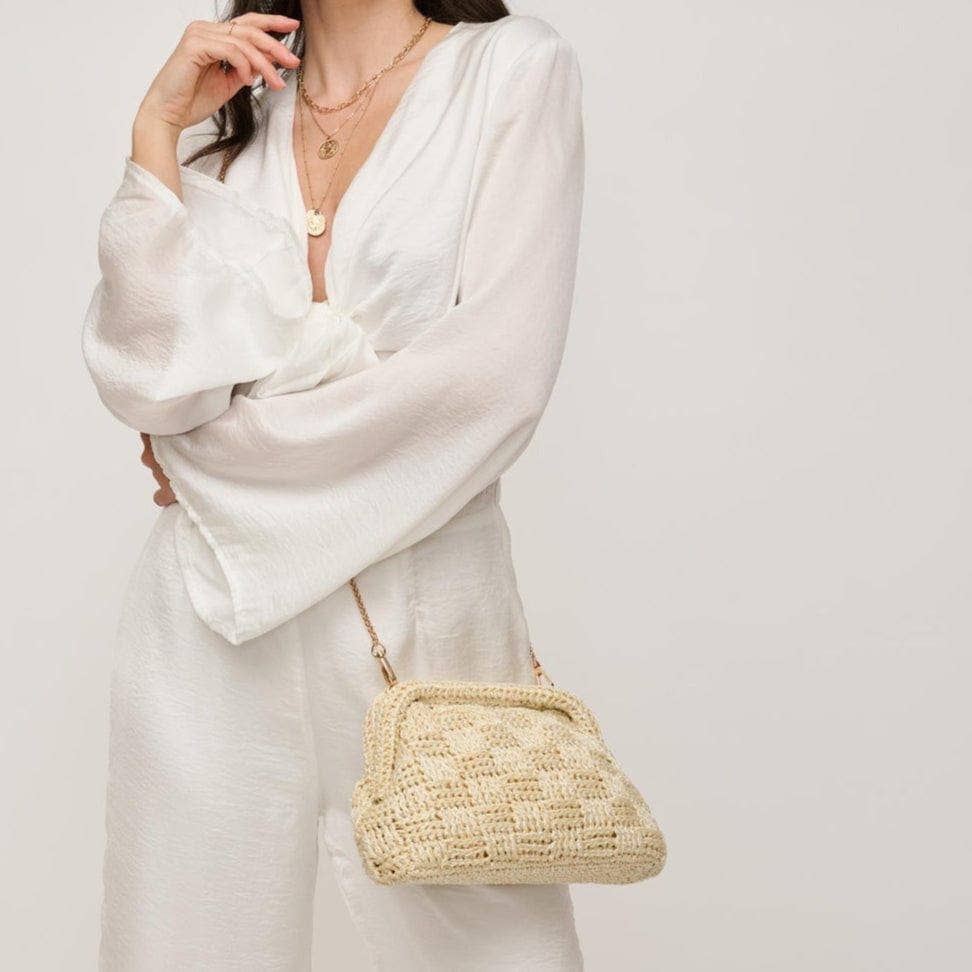 Annie Straw Clutch Bag With Chain Strap
