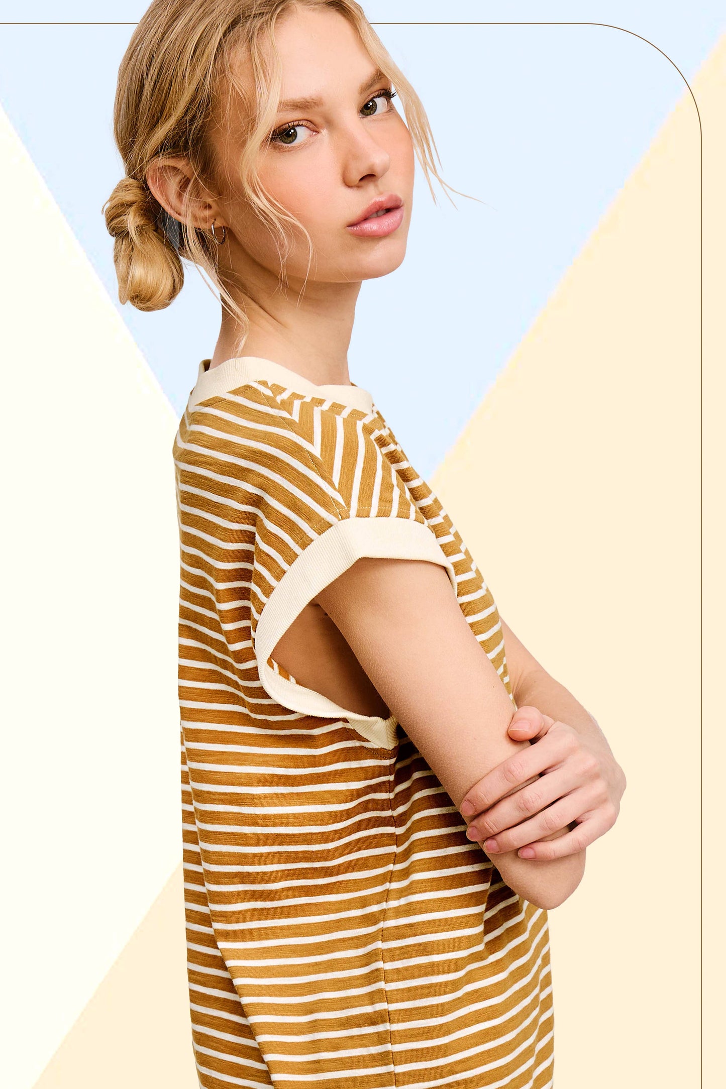 Nautical Cap Sleeve Striped Top in Dalgona