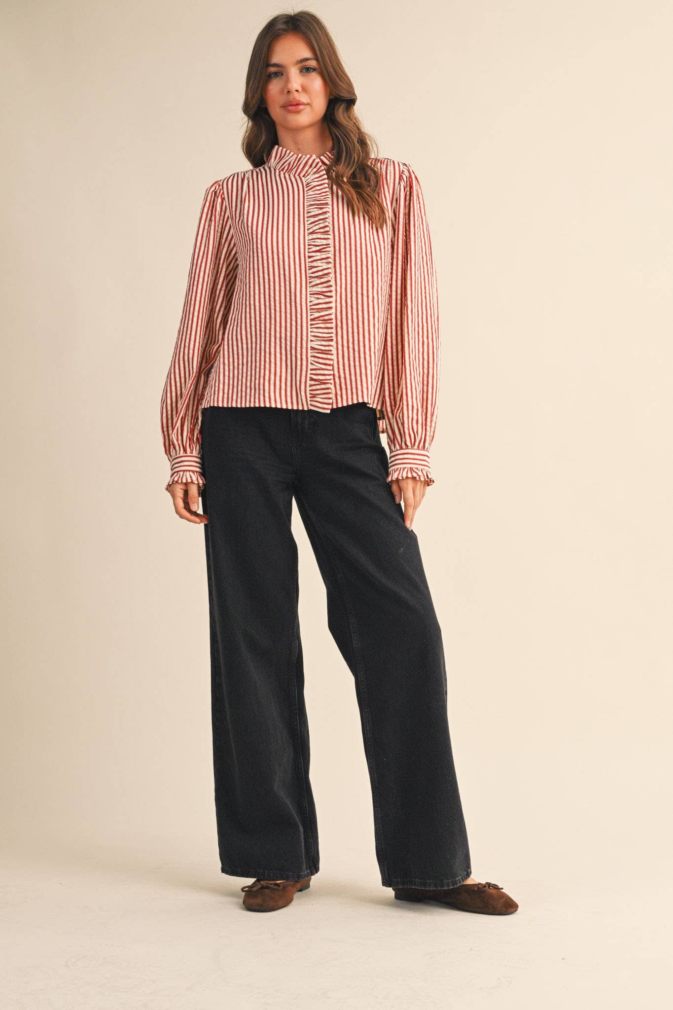 Ruffled and Ruby Button Down