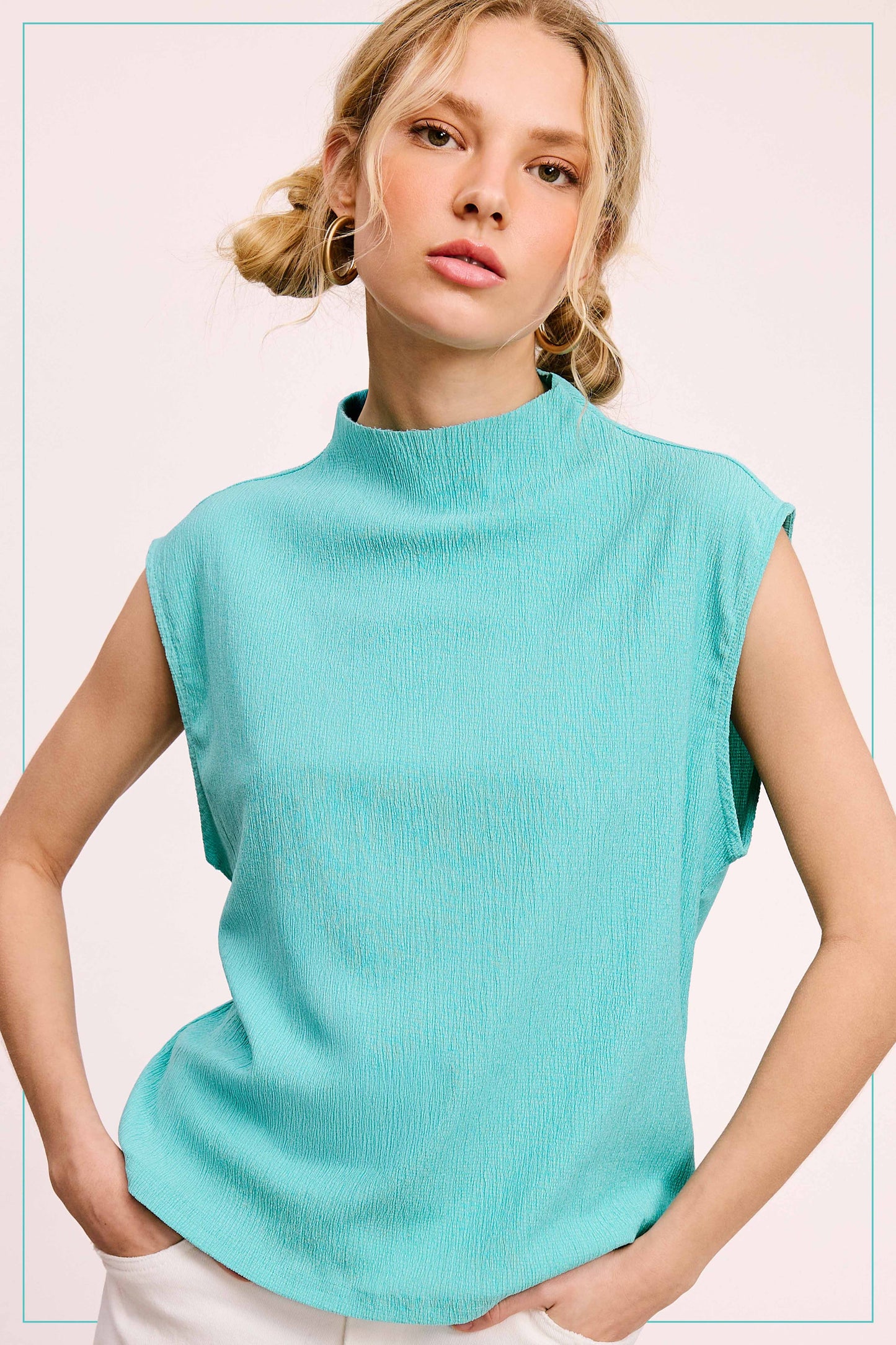Crinkled Tank in Fairy Blue