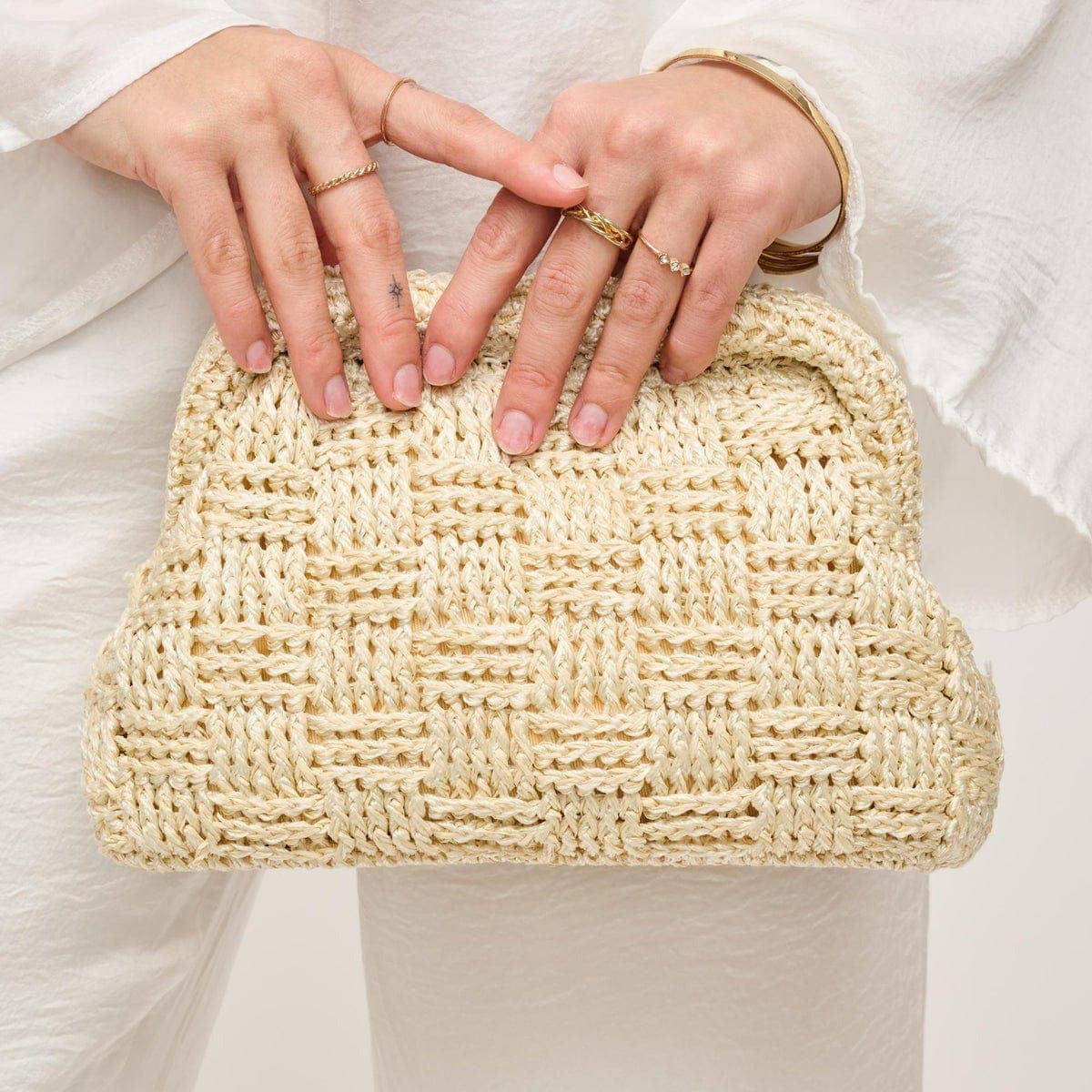 Annie Straw Clutch Bag With Chain Strap