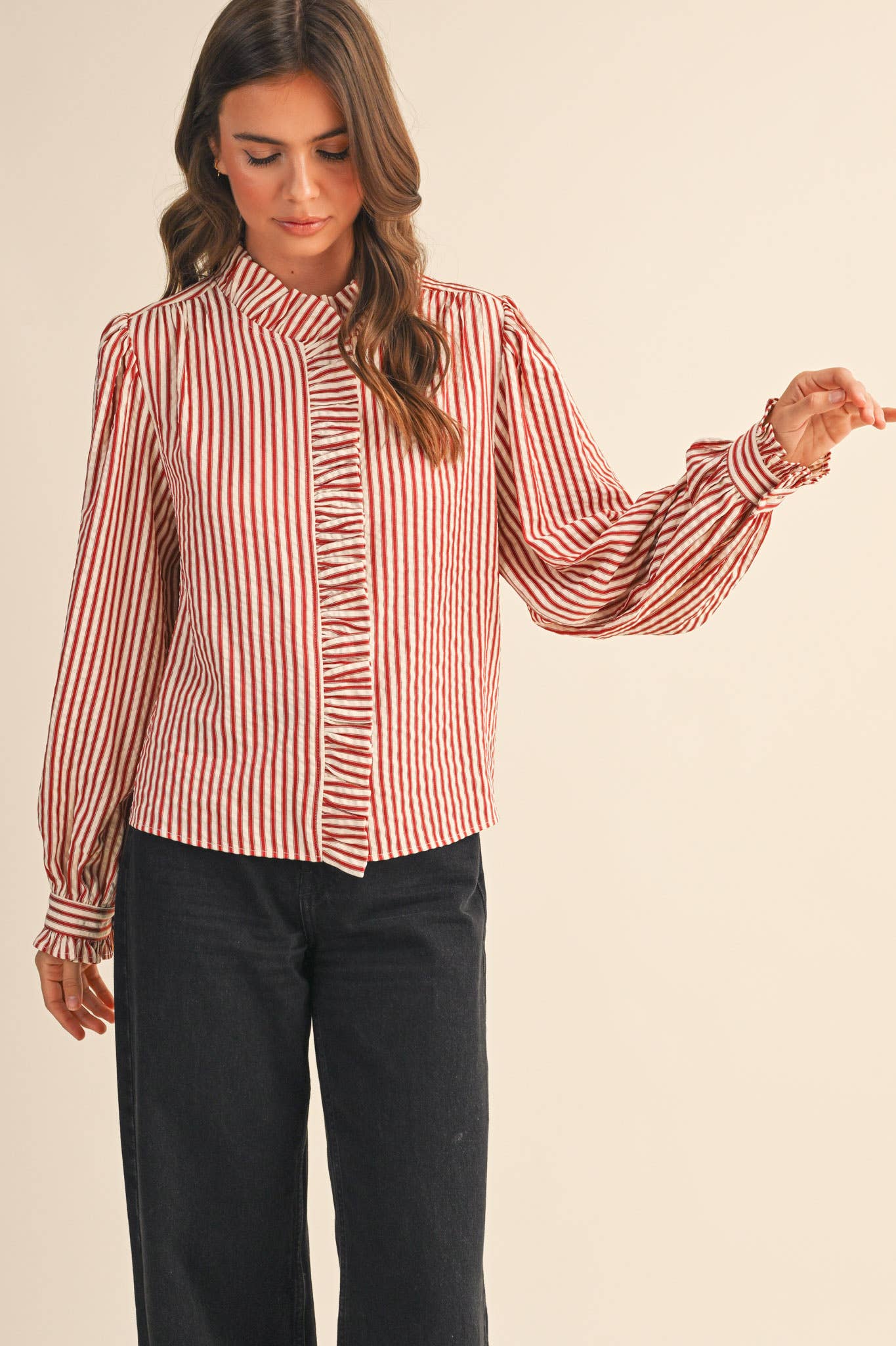 Ruffled and Ruby Button Down