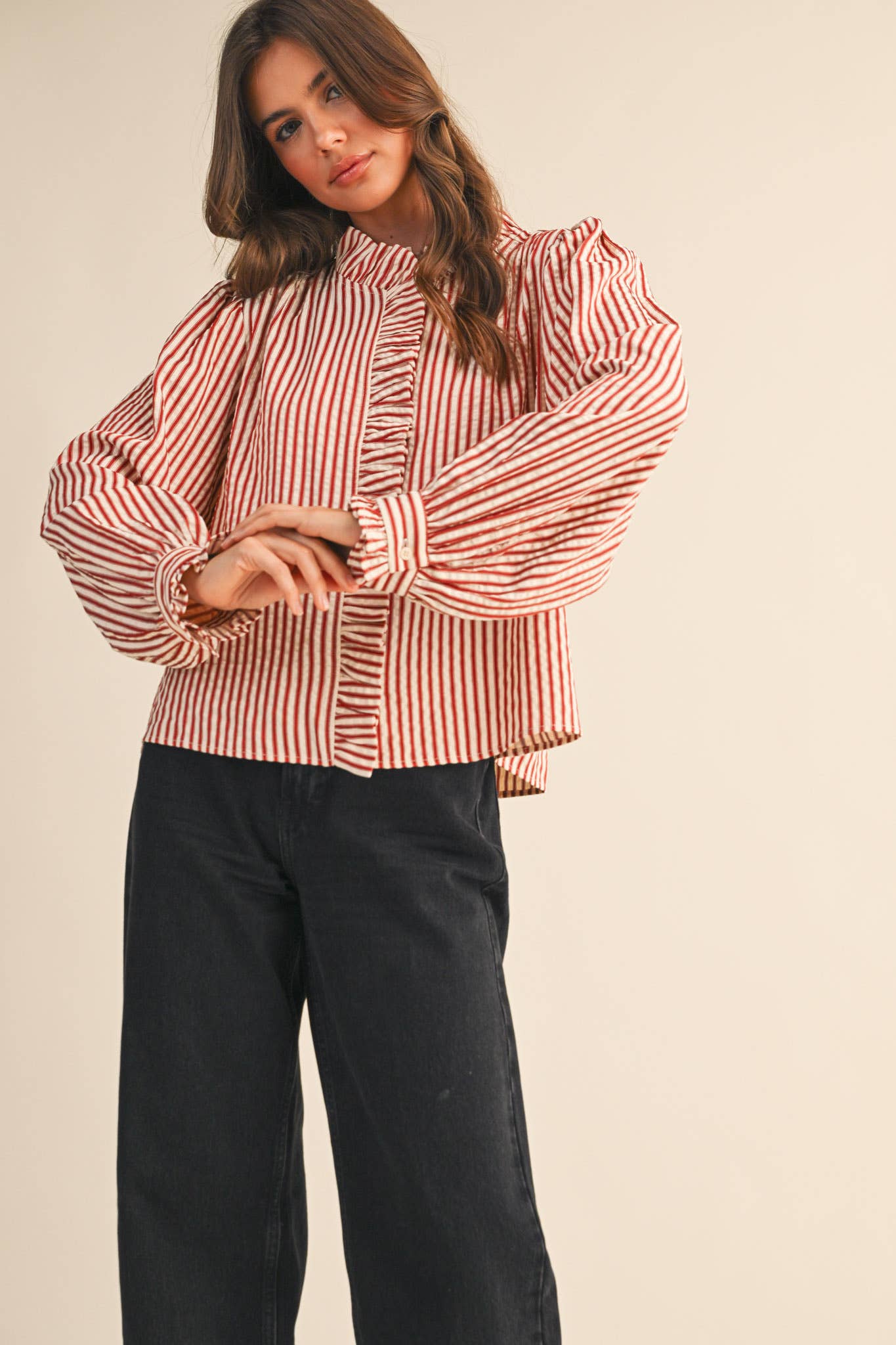 Ruffled and Ruby Button Down