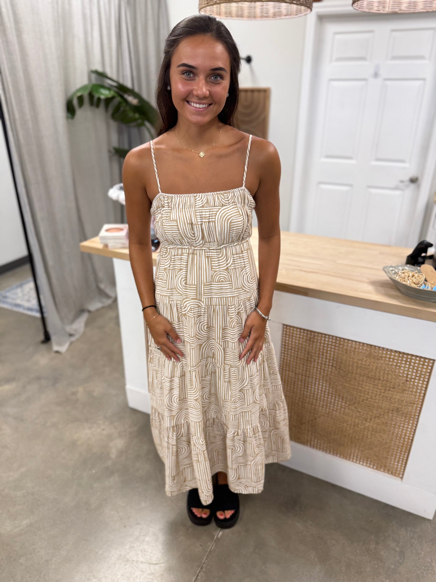 ABSTRACT PRINT MIDI DRESS