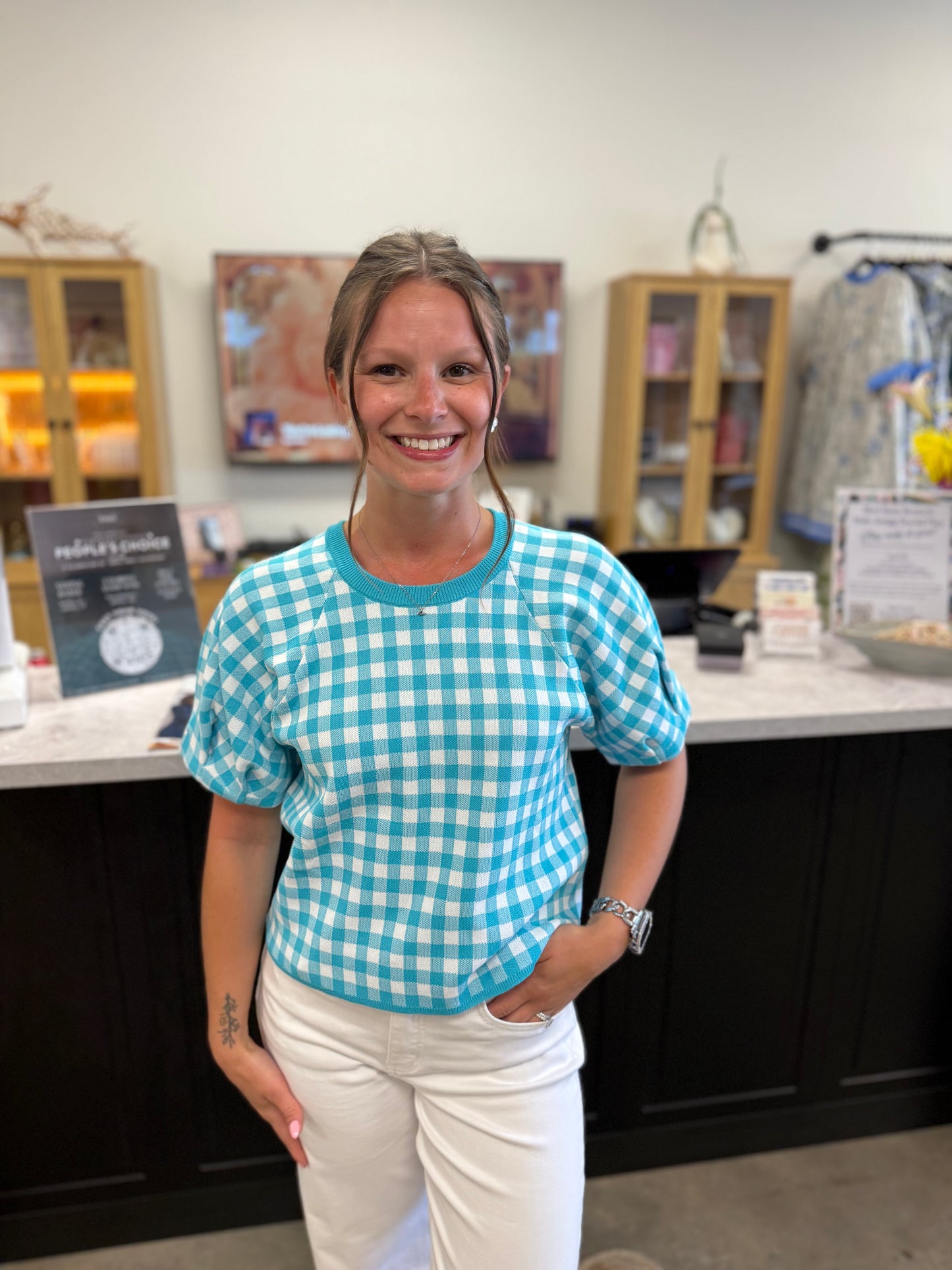 The Gingham Ocean Mist Top